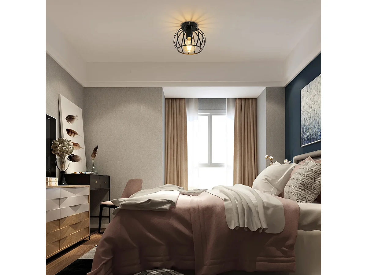 Plafonnier vintage industrielle design forme cage lampe de plafond métal luminaire pour Salon Chambre Salle à manger (sans ampoule) (x 1)