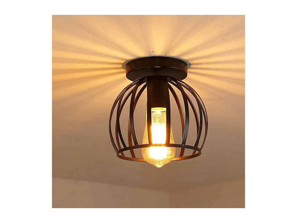 Plafonnier vintage industrielle design forme cage lampe de plafond métal luminaire pour Salon Chambre Salle à manger (sans ampoule) (x 1)