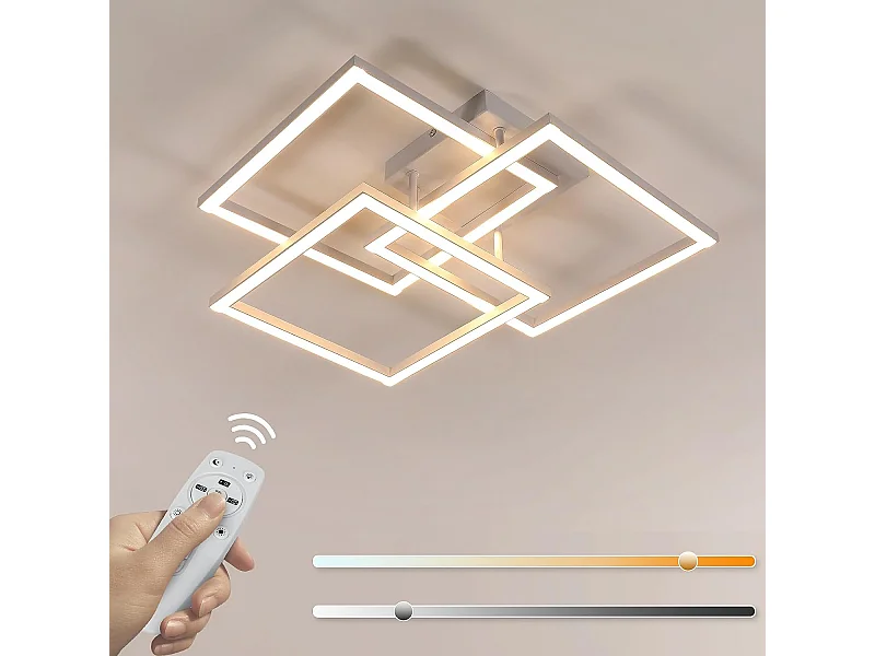 Plafonnier LED, 40W Luminaire Plafonnier Moderne Dimmable Télécommande Lumière Blanche Froide 3000-6500K, 4500LM Lustre Luminaire Carré en Aluminium