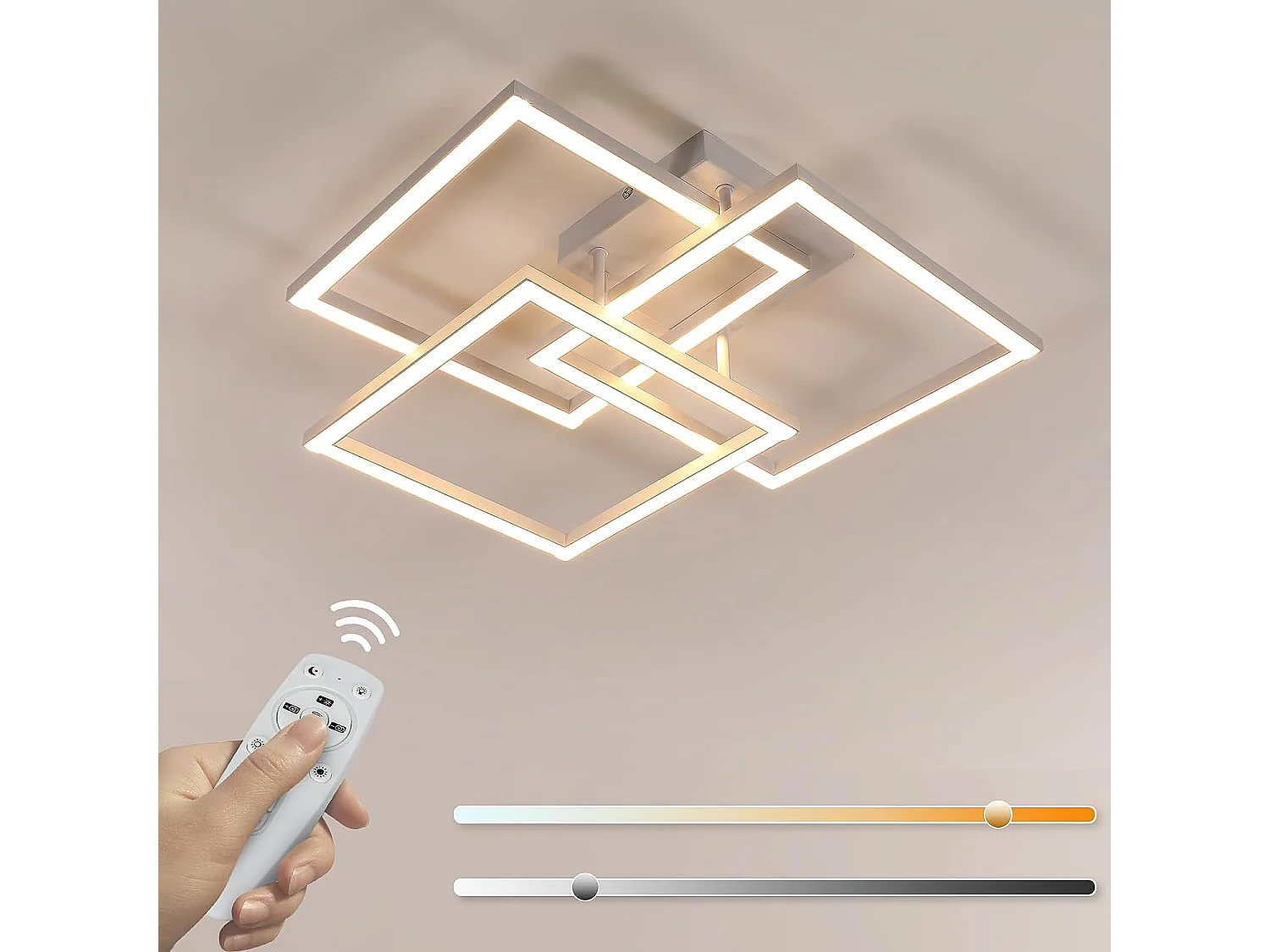 Plafonnier LED, 40W Luminaire Plafonnier Moderne Dimmable Télécommande Lumière Blanche Froide 3000-6500K, 4500LM Lustre Luminaire Carré en Aluminium