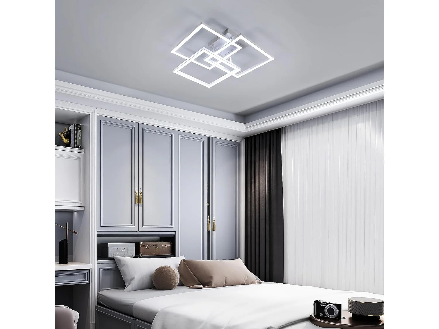 Plafonnier LED, 40W Luminaire Plafonnier Moderne Dimmable Télécommande Lumière Blanche Froide 3000-6500K, 4500LM Lustre Luminaire Carré en Aluminium