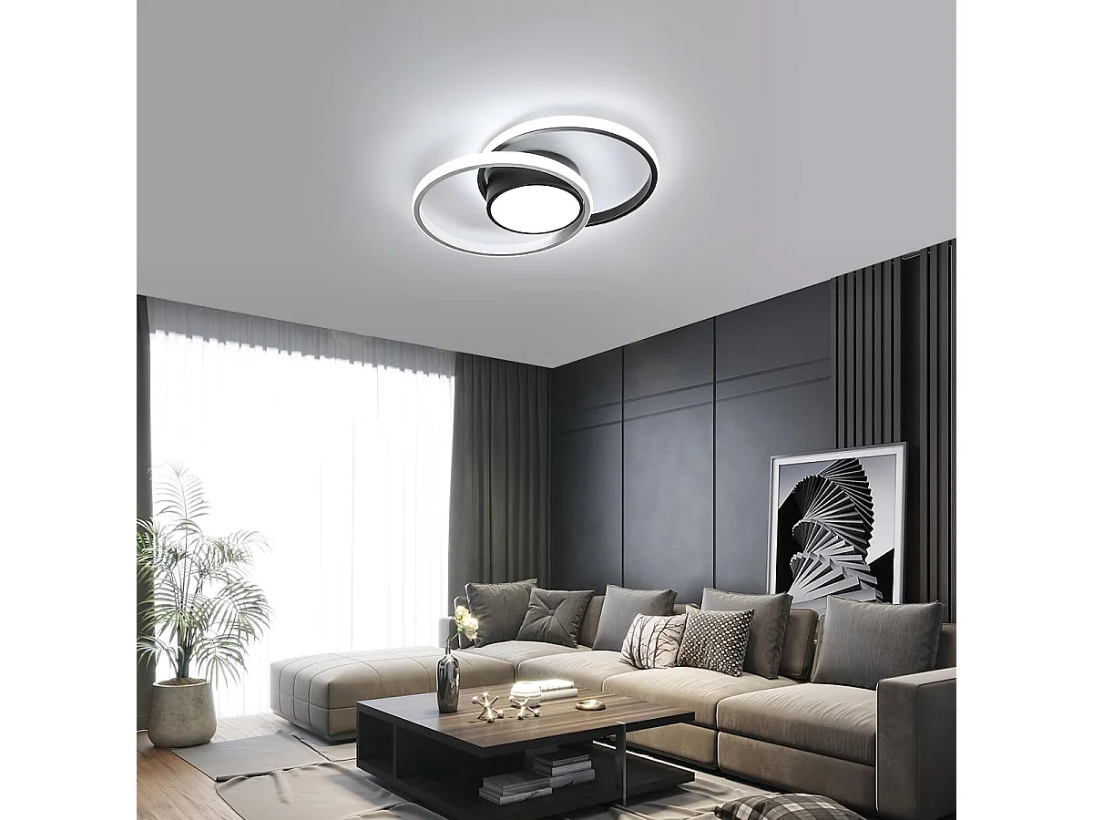 Plafonnier LED Moderne, 39W 4725LM, Design Créatif Rond,Noir pour Salle à Manger, Couloir, Chambre, Cuisine, Balcon, Lumière Blanche Froide 6500K