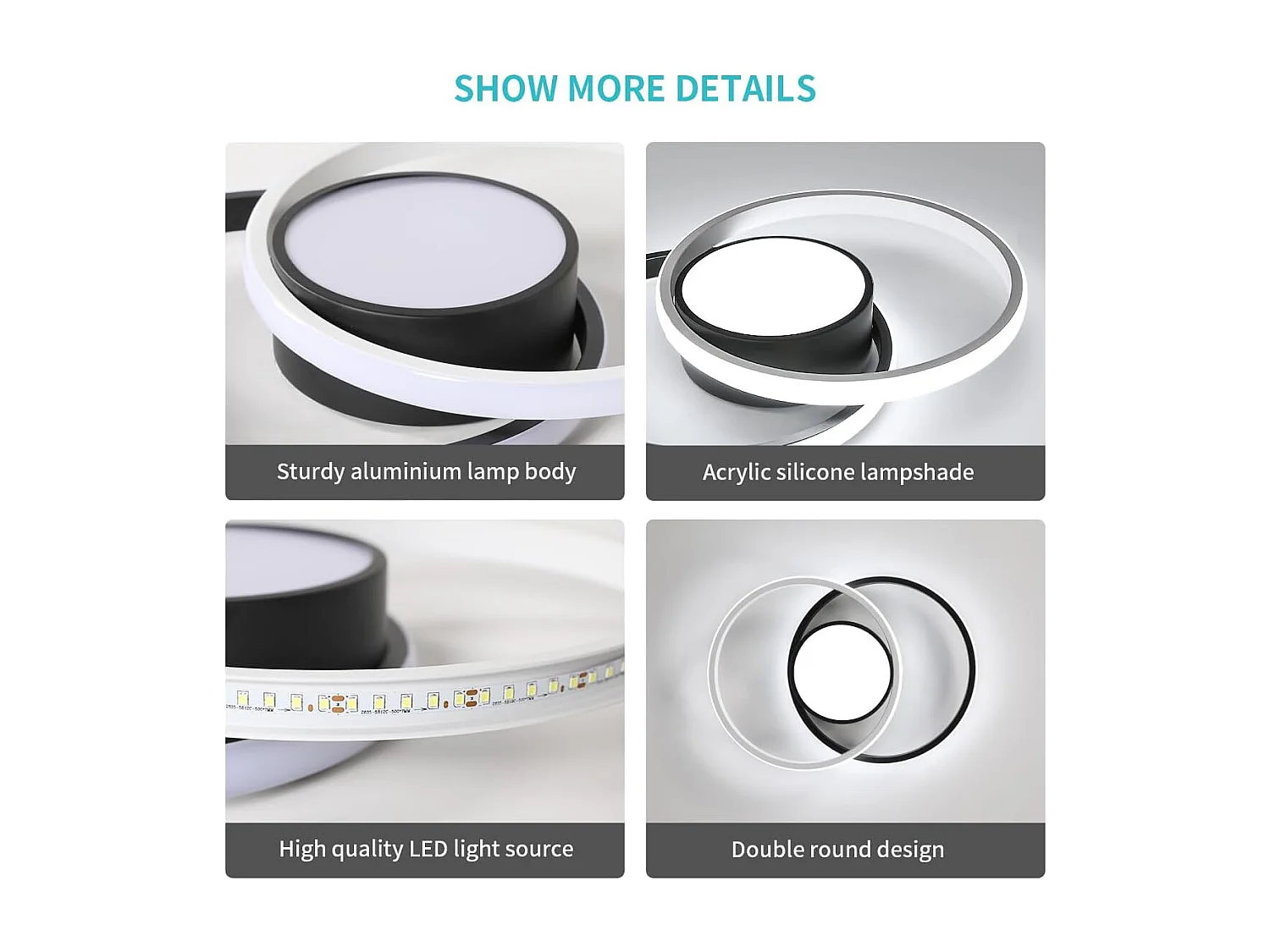 Plafonnier LED Moderne, 39W 4725LM, Design Créatif Rond,Noir pour Salle à Manger, Couloir, Chambre, Cuisine, Balcon, Lumière Blanche Froide 6500K