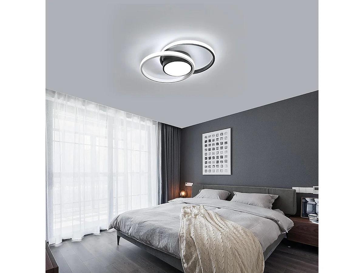 Plafonnier LED Moderne, 39W 4725LM, Design Créatif Rond,Noir pour Salle à Manger, Couloir, Chambre, Cuisine, Balcon, Lumière Blanche Froide 6500K