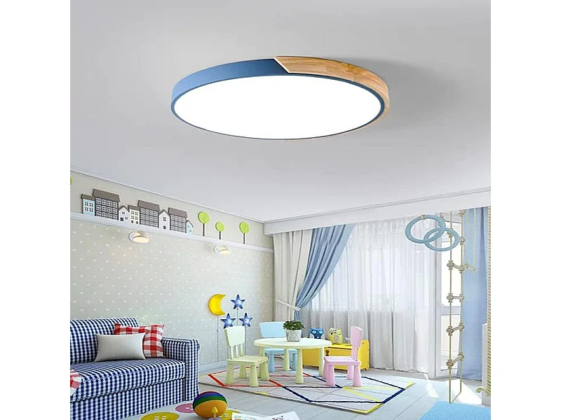 Plafonnier Rond LED Macaron Bleu pour Chambre d'Enfant, Salon, Couloir, Bureau - Éclairage Moderne 6000K, Diamètre 30CM