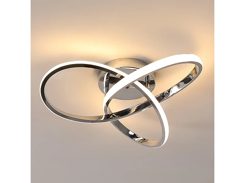 Plafonnier LED Moderne Design Créatif en Aluminium Lampe de Lustre pour Cuisine Salon Chambre Salle à Manger（Argenté 48W Lumière Blanche Chaud 3000K）