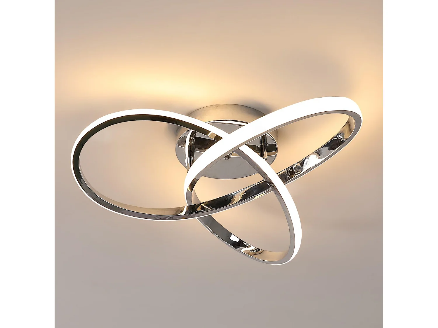 Plafonnier LED Moderne Design Créatif en Aluminium Lampe de Lustre pour Cuisine Salon Chambre Salle à Manger（Argenté 48W Lumière Blanche Chaud 3000K）