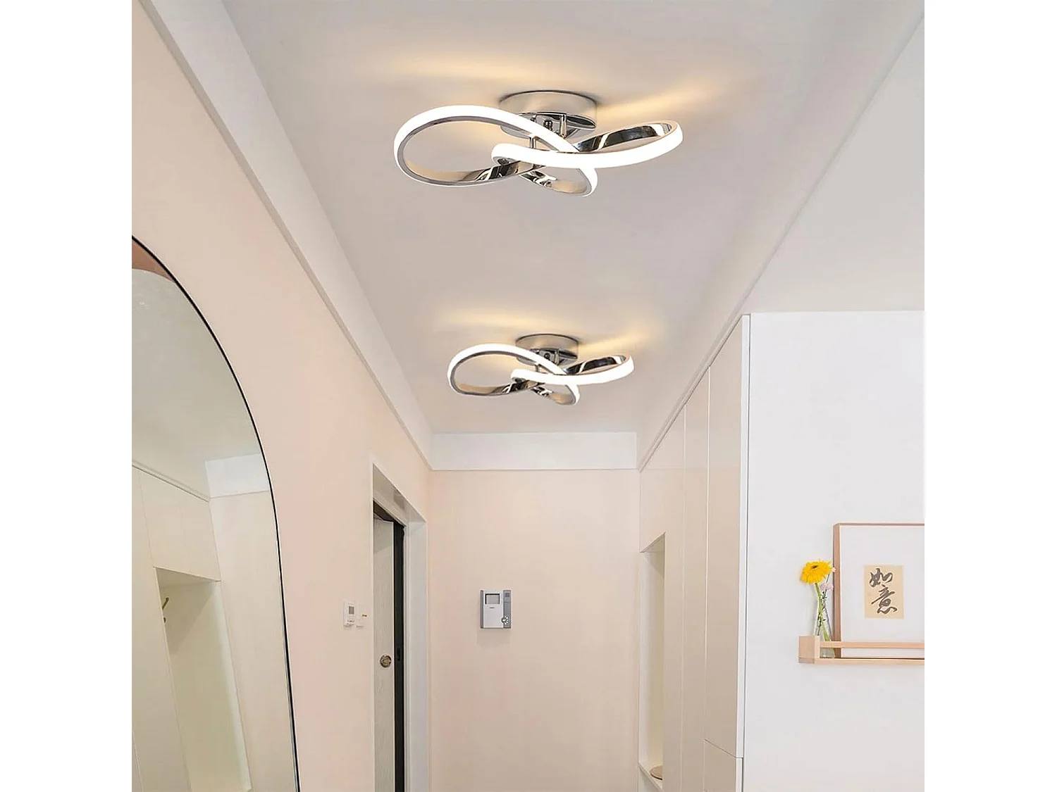 Plafonnier LED Moderne Design Créatif en Aluminium Lampe de Lustre pour Cuisine Salon Chambre Salle à Manger（Argenté 48W Lumière Blanche Chaud 3000K）