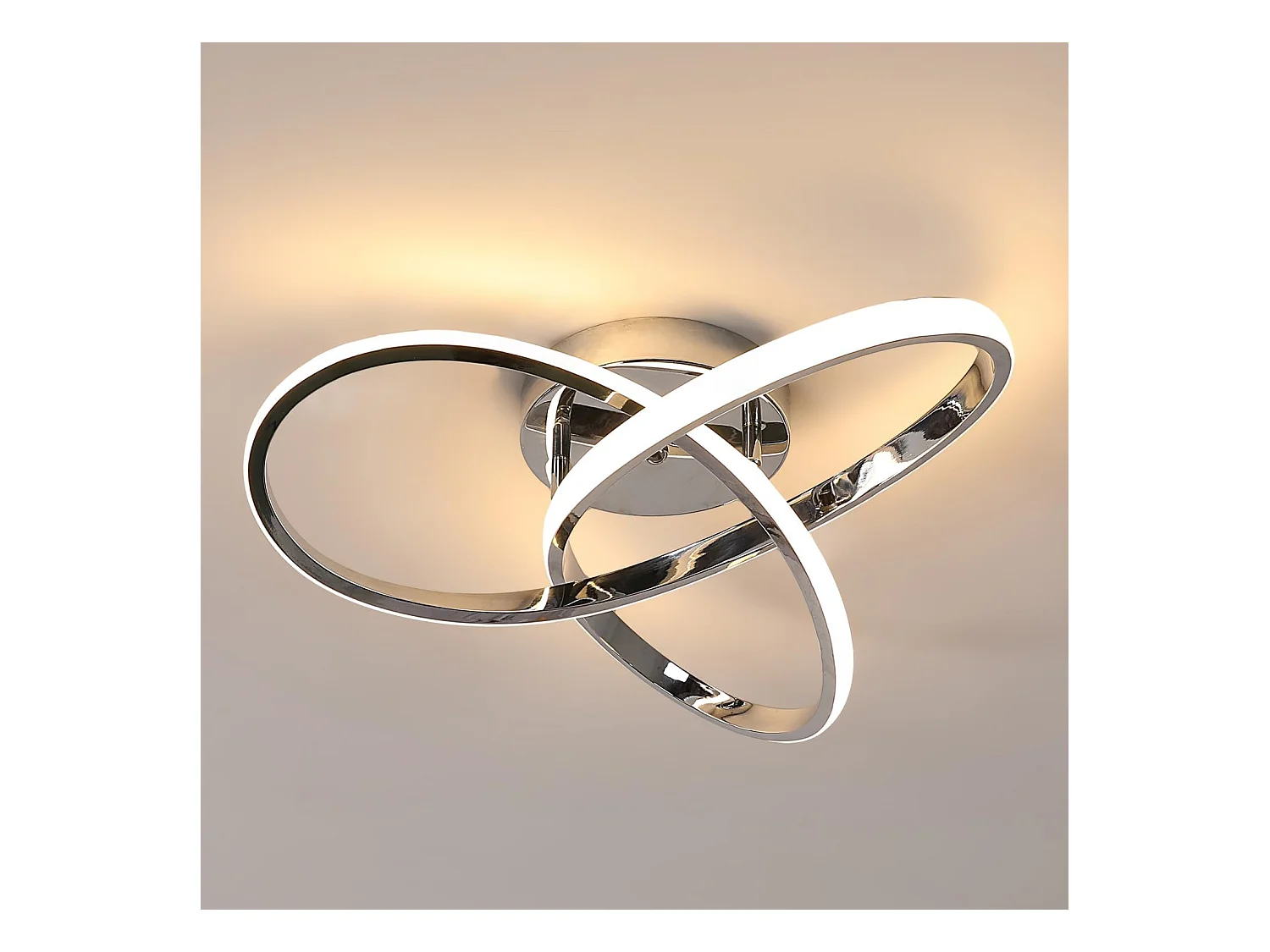 Plafonnier LED Moderne Design Créatif en Aluminium Lampe de Lustre pour Cuisine Salon Chambre Salle à Manger（Argenté 48W Lumière Blanche Chaud 3000K）