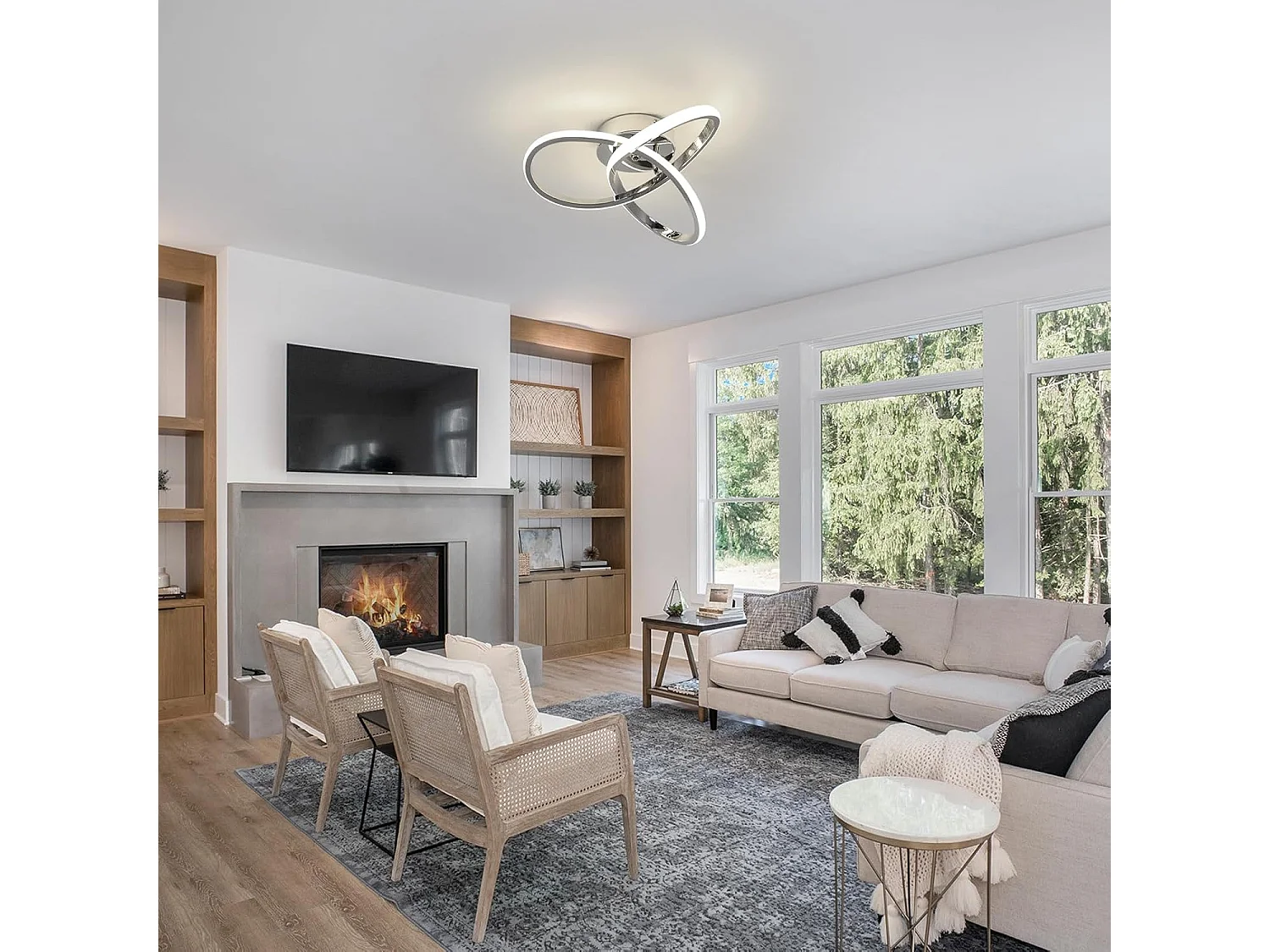 Plafonnier LED Moderne, 30W en Forme de Fleur Chromée, Lumière Blanche Naturelle 4500K