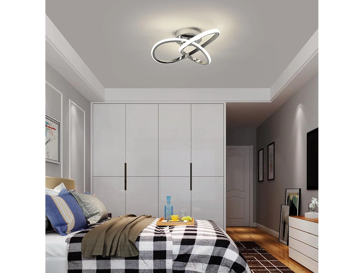 Plafonnier LED Moderne, 30W en Forme de Fleur Chromée, Lumière Blanche Naturelle 4500K