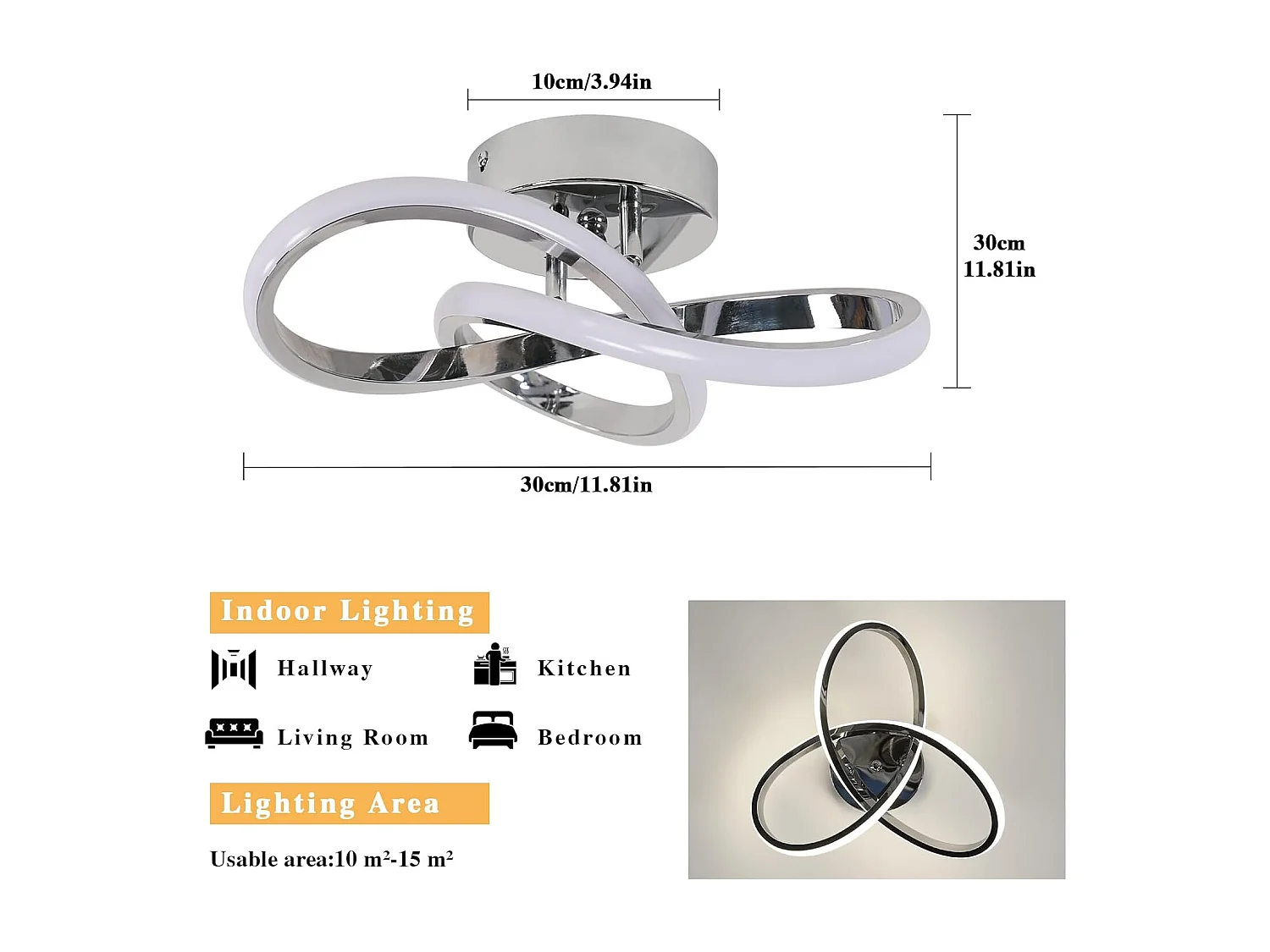 Plafonnier LED Moderne, 30W en Forme de Fleur Chromée, Lumière Blanche Naturelle 4500K