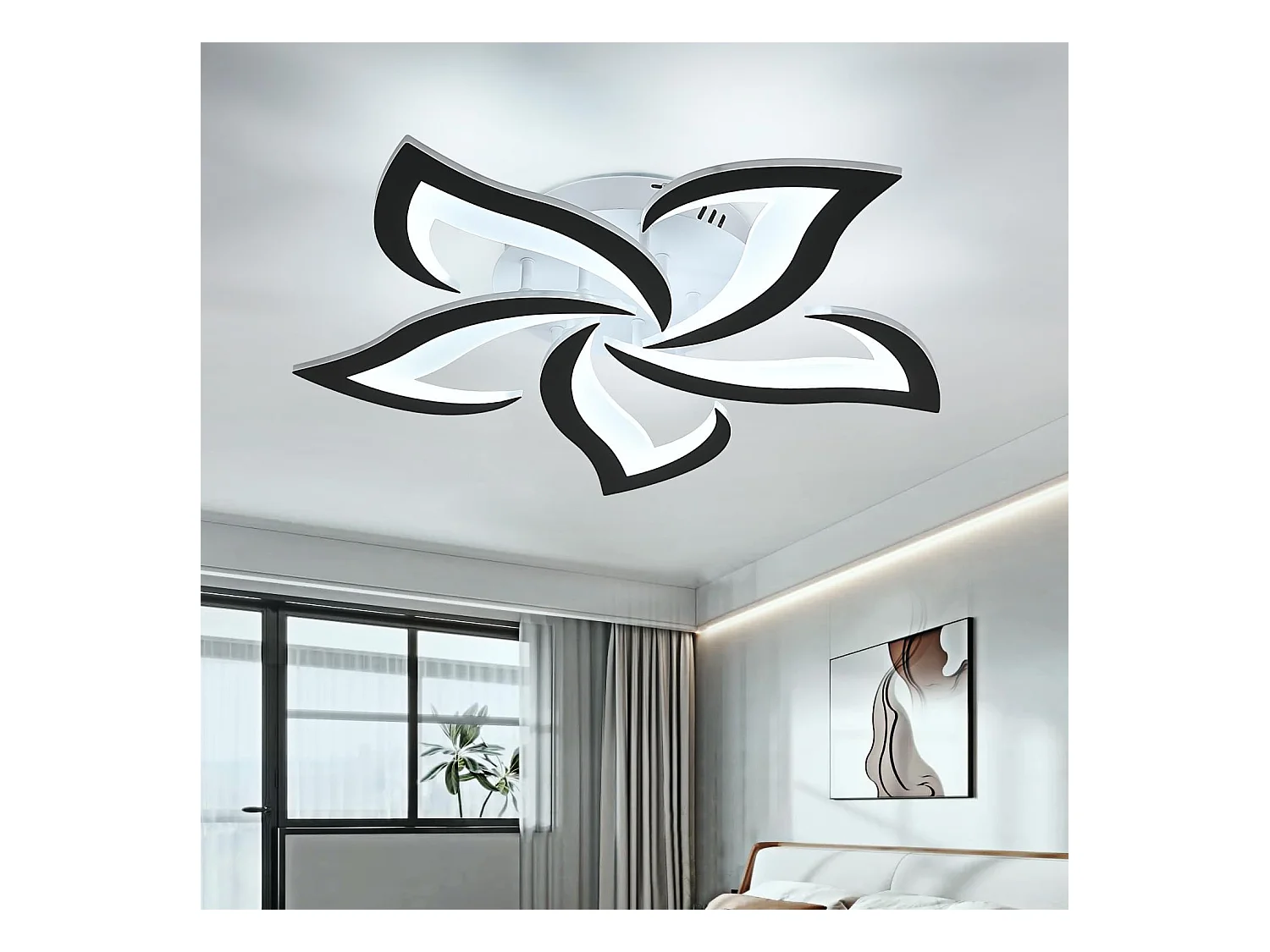 Plafonnier Led Moderne, 48W 6500LM Noir, Design Floral Créatif, Lampe de Plafond en Acrylique pour Chambre, Salon, Salle à Manger, Cuisine, Couloir,
