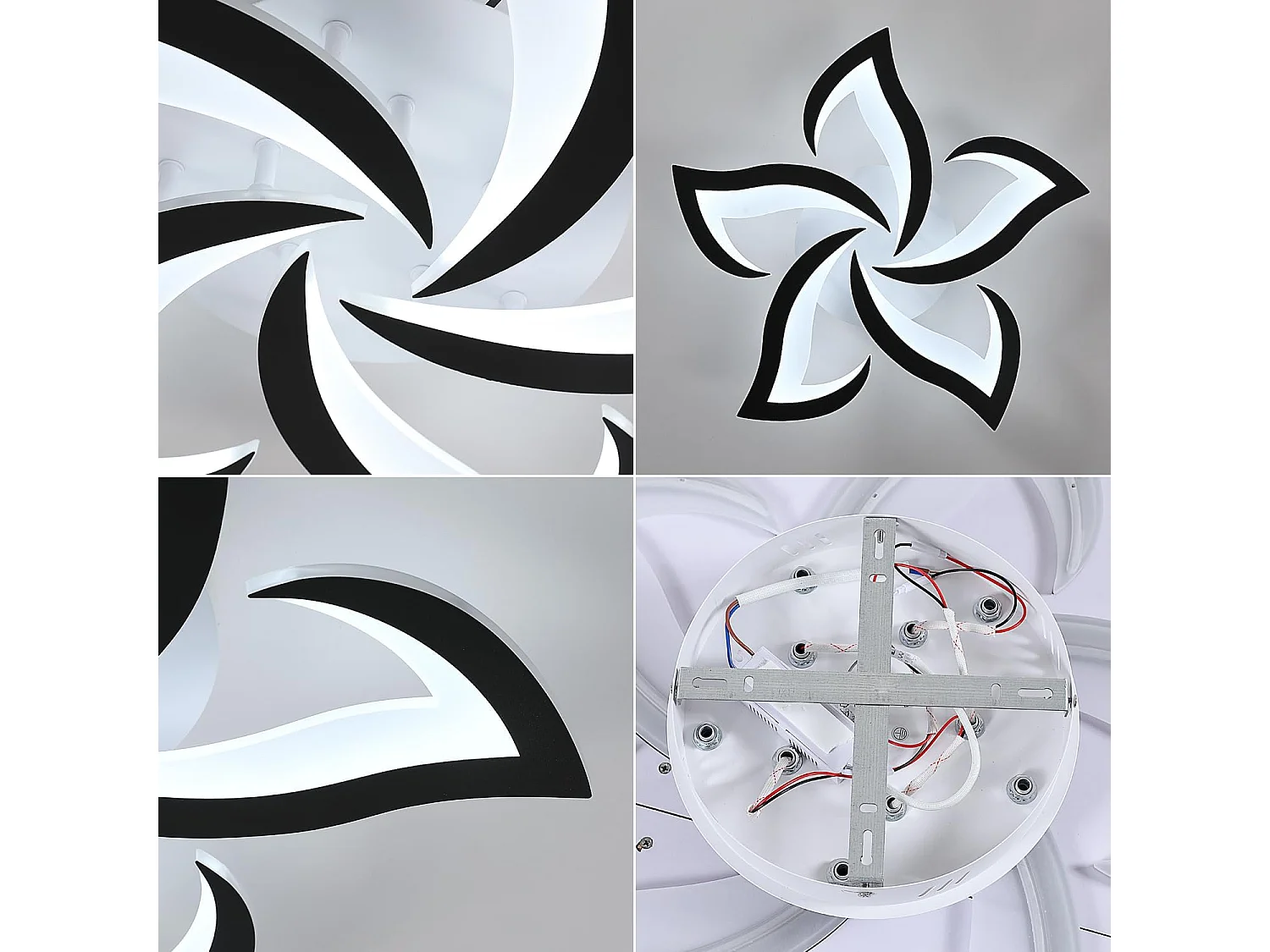 Plafonnier Led Moderne, 48W 6500LM Noir, Design Floral Créatif, Lampe de Plafond en Acrylique pour Chambre, Salon, Salle à Manger, Cuisine, Couloir,