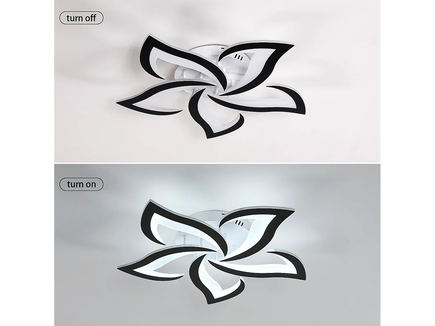 Plafonnier Led Moderne, 48W 6500LM Noir, Design Floral Créatif, Lampe de Plafond en Acrylique pour Chambre, Salon, Salle à Manger, Cuisine, Couloir,