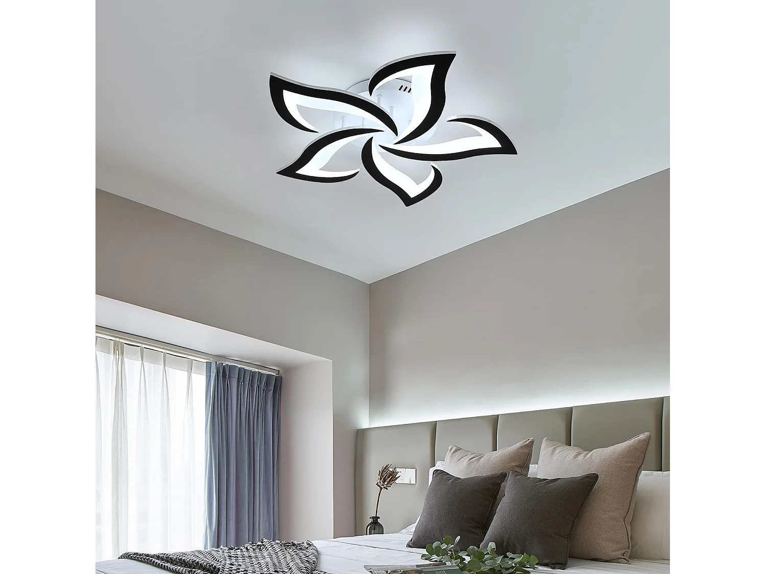 Plafonnier Led Moderne, 48W 6500LM Noir, Design Floral Créatif, Lampe de Plafond en Acrylique pour Chambre, Salon, Salle à Manger, Cuisine, Couloir,