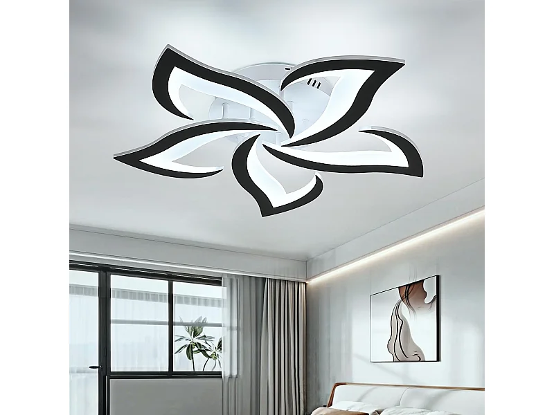 Plafonnier Led Moderne, 48W 6500LM Noir, Design Floral Créatif, Lampe de Plafond en Acrylique pour Chambre, Salon, Salle à Manger, Cuisine, Couloir,