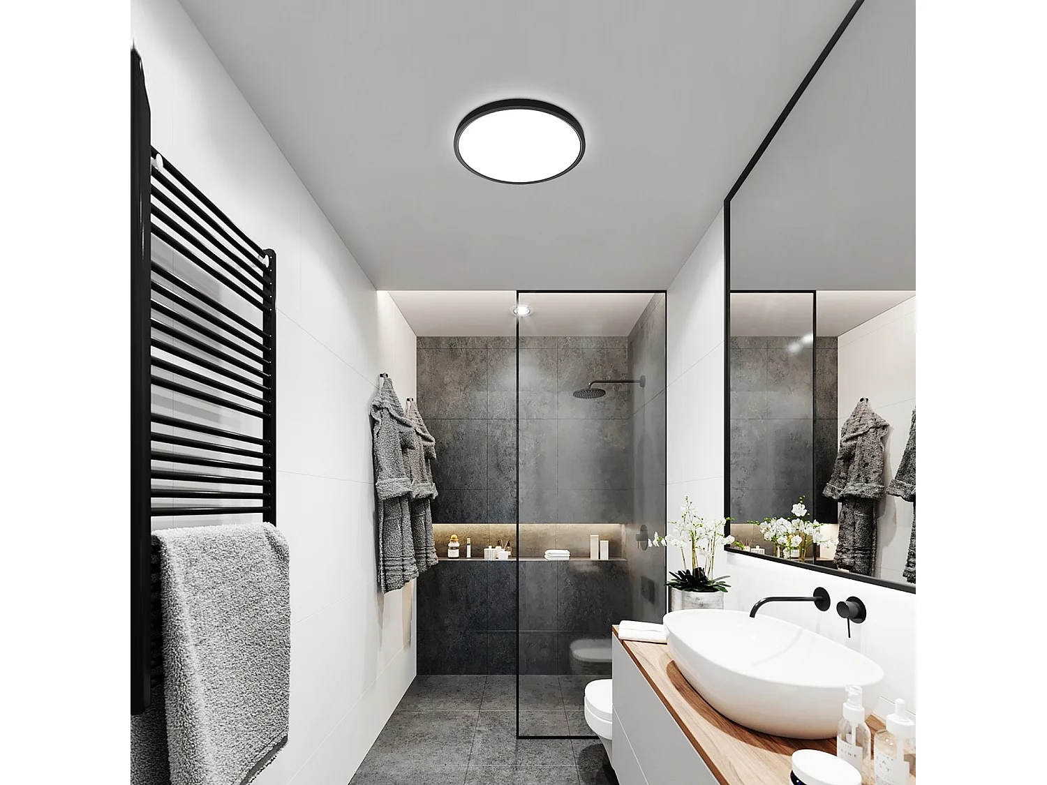 Luminaire Plafond LED 24W 2400LM blanc froid 6500K finition noire rond élégante pour Chambre Salon Couloir Diamètre 30cm