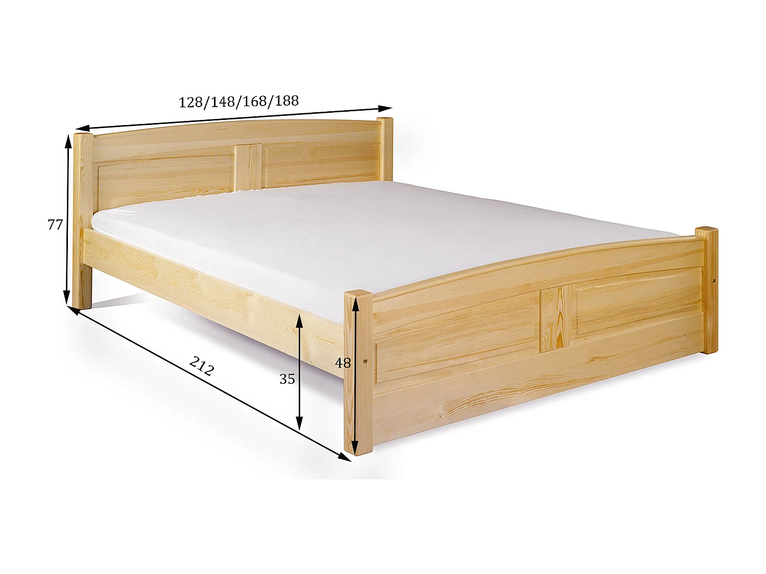 Lit 140x200 Royal en bois, couleur pin