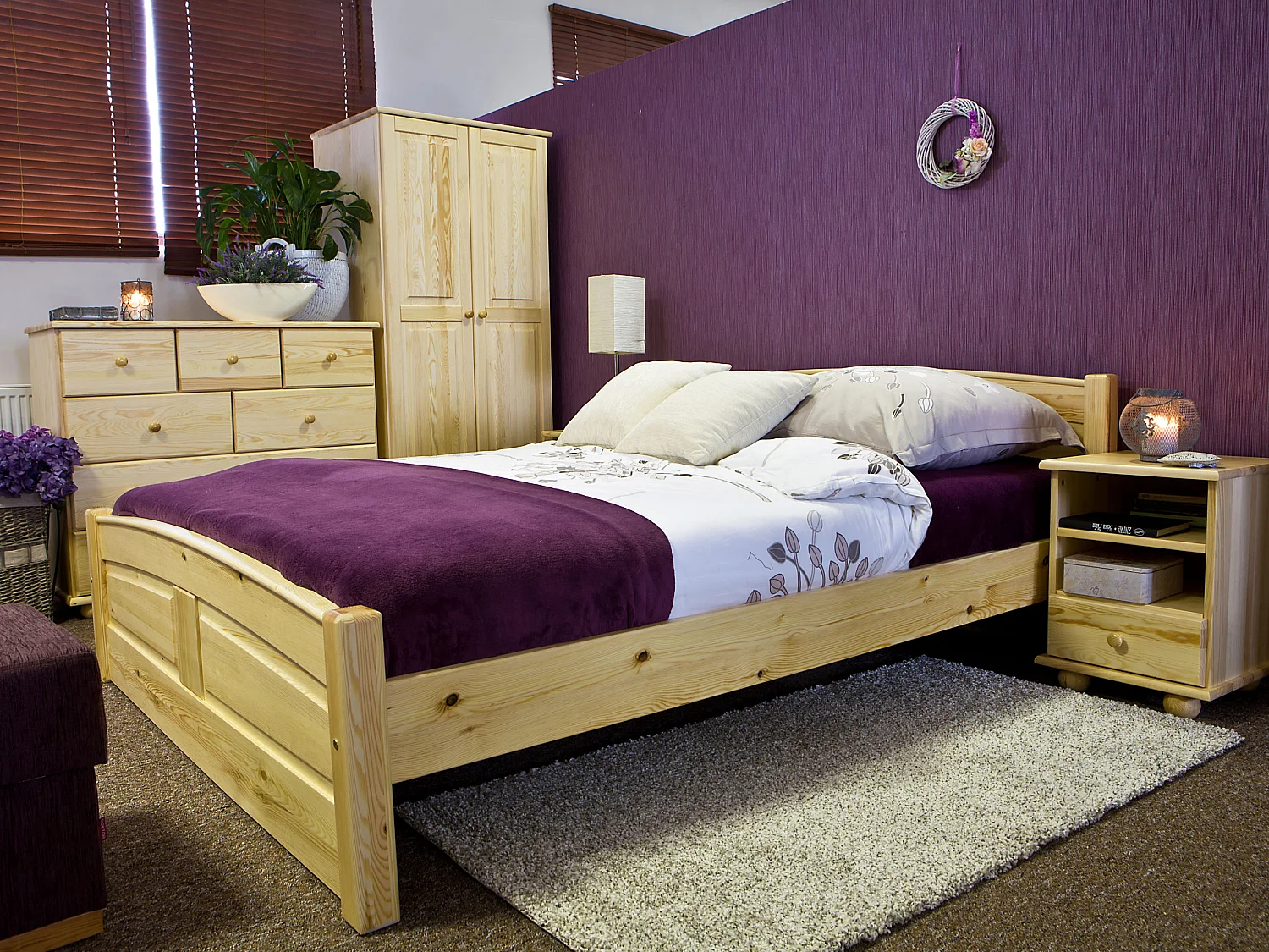 Lit 160x200 Royal en bois, couleur pin