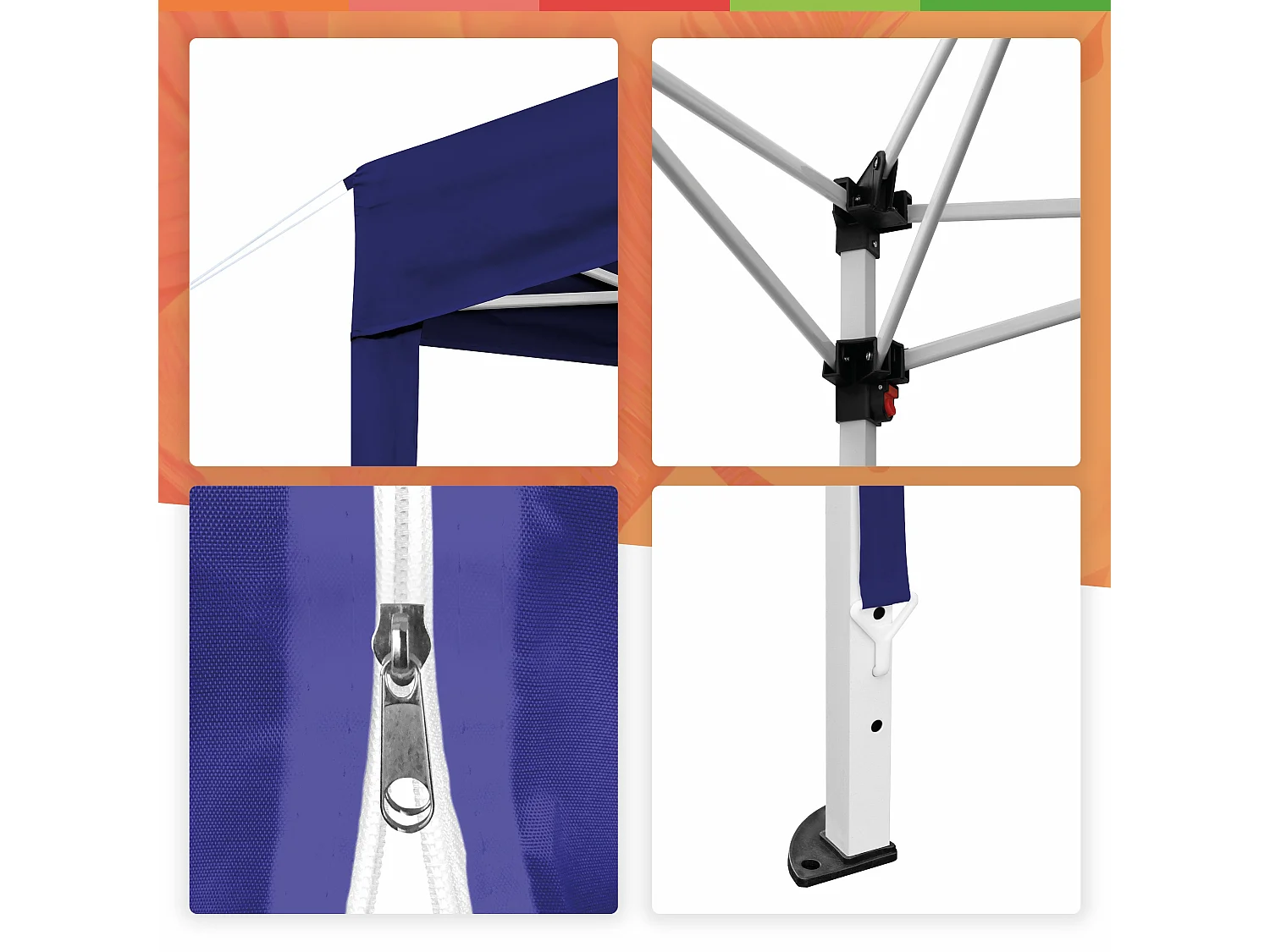 Wasabi - Carpa Plegable 3x3m – 4 Paredes Laterales – 4 Bolsas de Arena, Piquetas y Cuerdas Fijación – Saco de Transporte – Pérgola Azul Nylon – Cenador Jardín