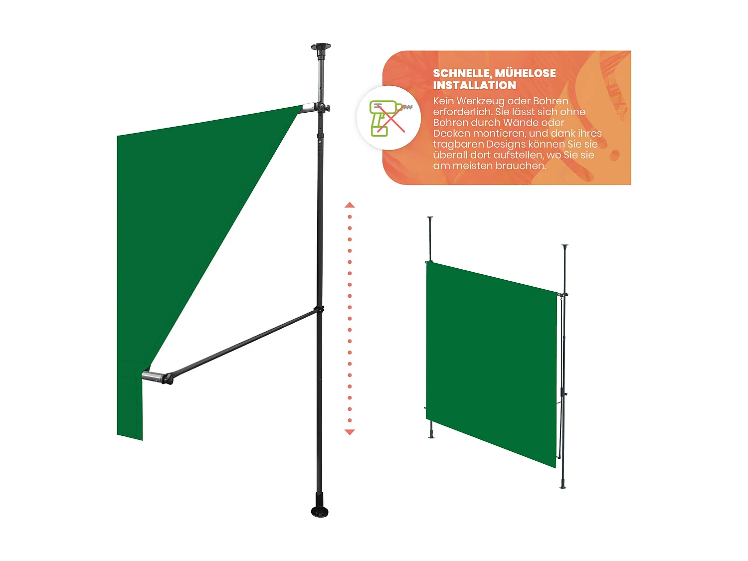 Wasabi - Store Banne Manuel Cityline Vert - Auvent Portable Réglable - 3x1,2m - Toile Polyester UV - Inclinaison Réglable