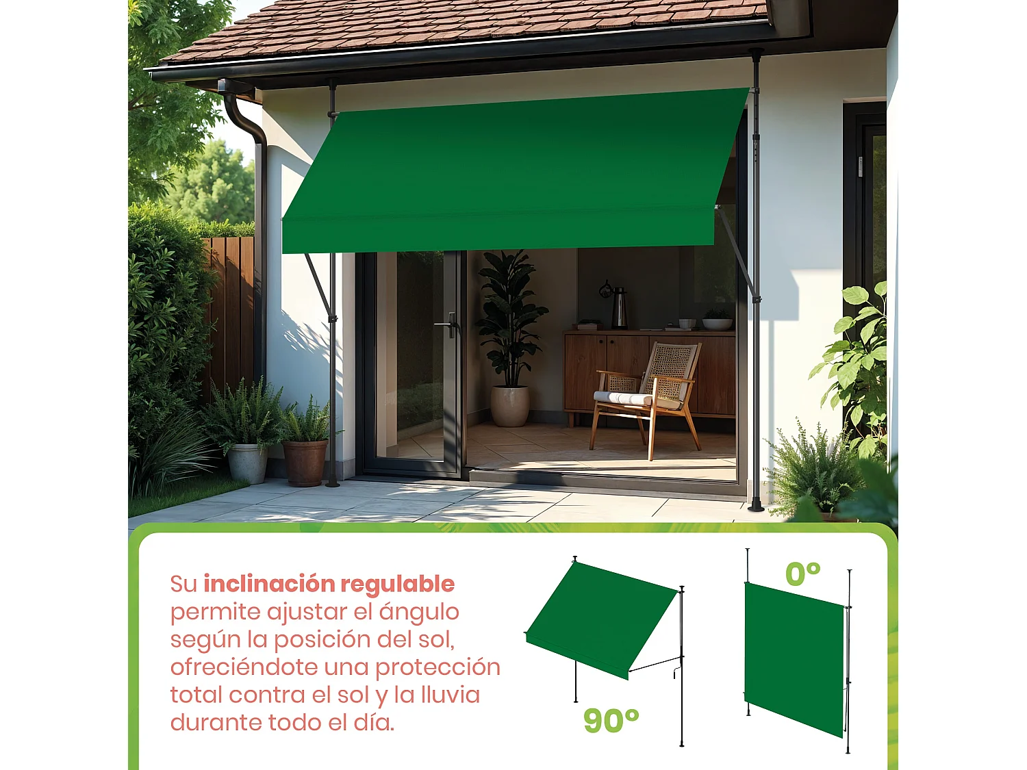 Wasabi - Toldos Exterior Terraza Cityline Verde - 3x1,2m - Protección UV