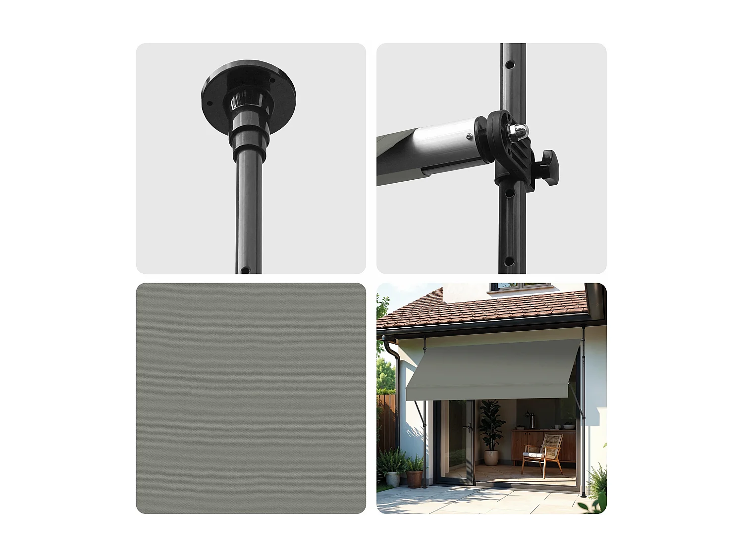 Wasabi - Toldo Exterior Cityline Gris 3x1,2m - Portátil y Ajustable sin Taladrar - Lona Poliéster UV - Inclinación Regulable - Resistente para Jardín y Balcón