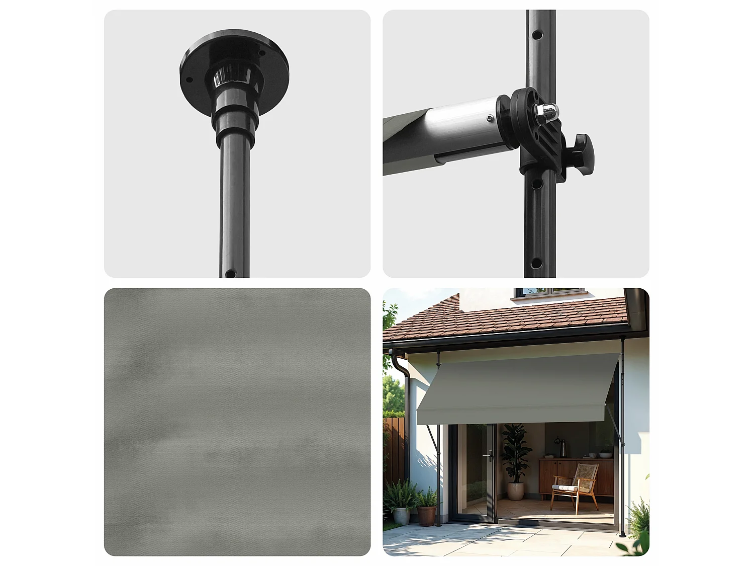 Wasabi - Store Banne Manuel Cityline Gris - Auvent Portable Réglable - 3x1,2m - Toile Polyester UV - Inclinaison Réglable