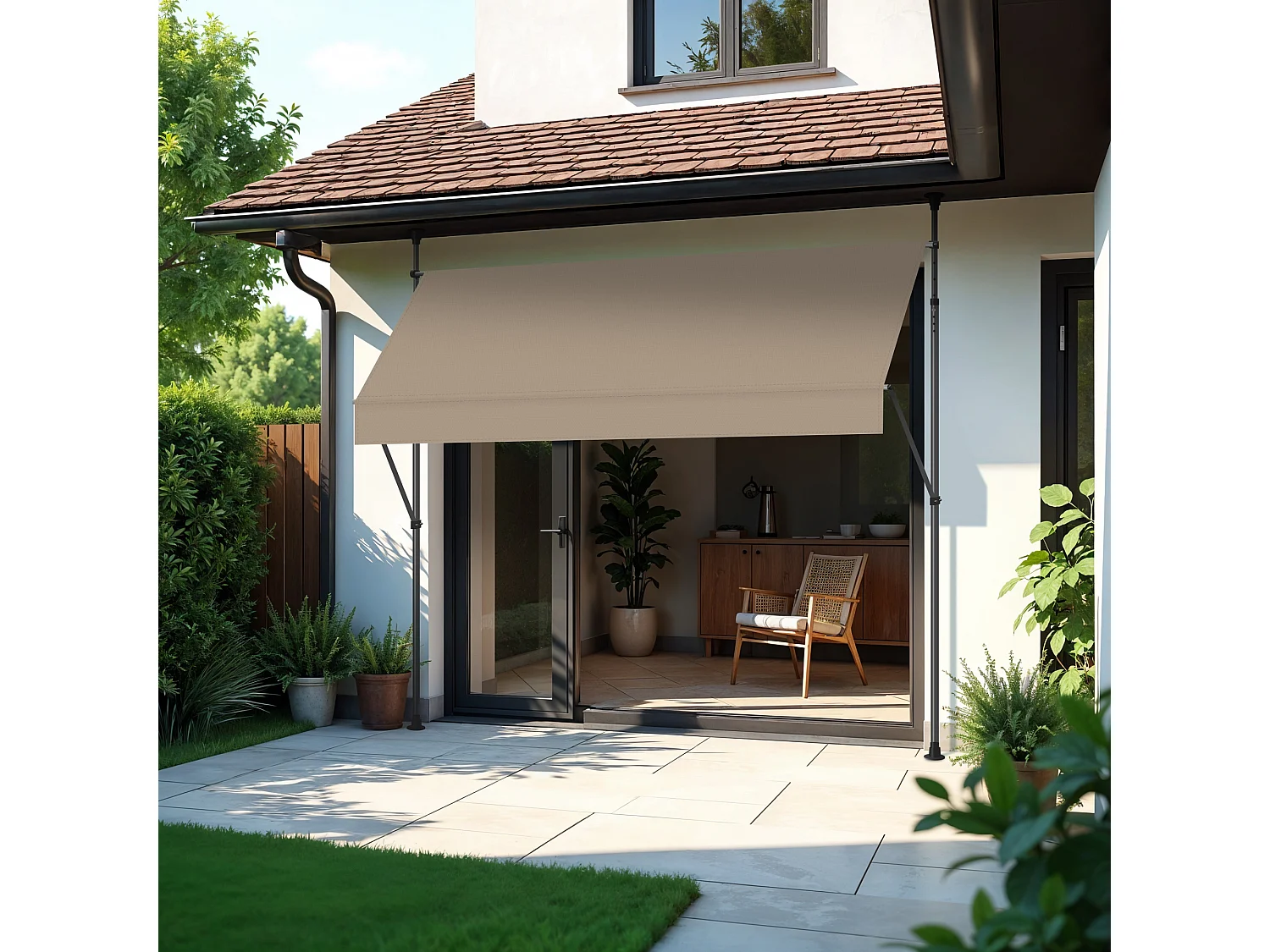 Wasabi - Store Banne Manuel Cityline Beige - Auvent Portable Réglable - 3x1,2m - Toile Polyester UV - Inclinaison Réglable