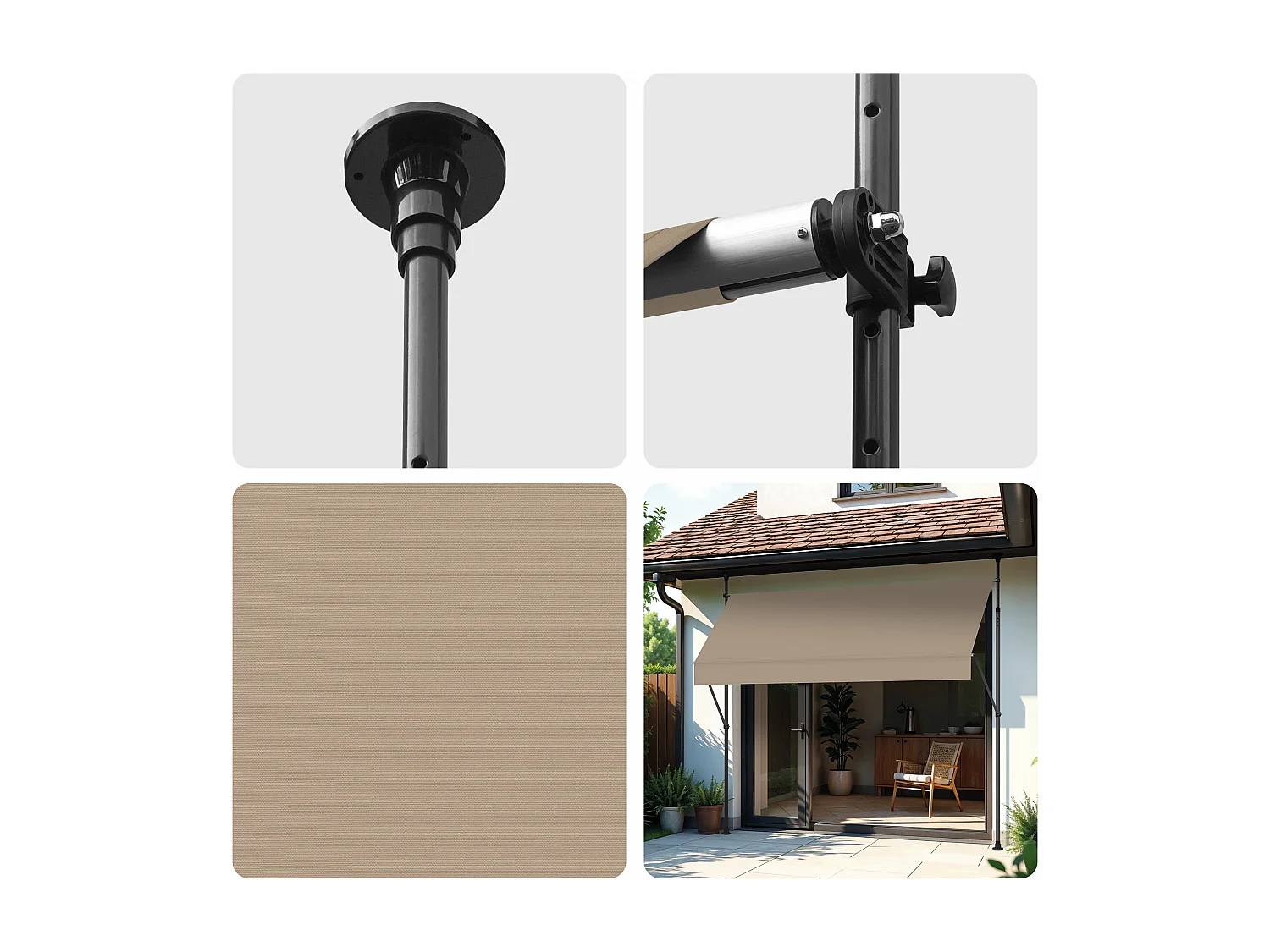 Wasabi - Store Banne Manuel Cityline Beige - Auvent Portable Réglable - 3x1,2m - Toile Polyester UV - Inclinaison Réglable