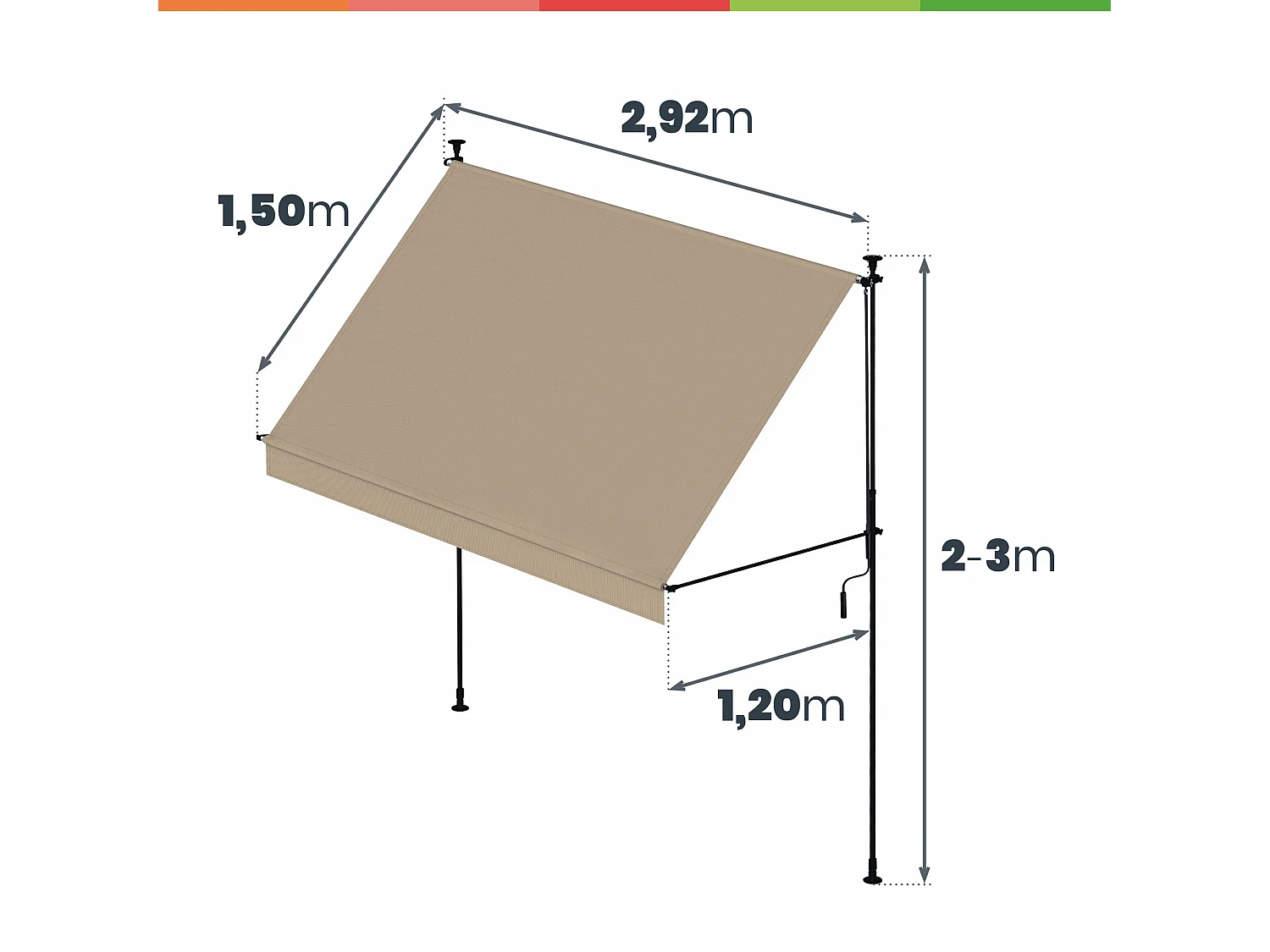 Wasabi - Store Banne Manuel Cityline Beige - Auvent Portable Réglable - 3x1,2m - Toile Polyester UV - Inclinaison Réglable