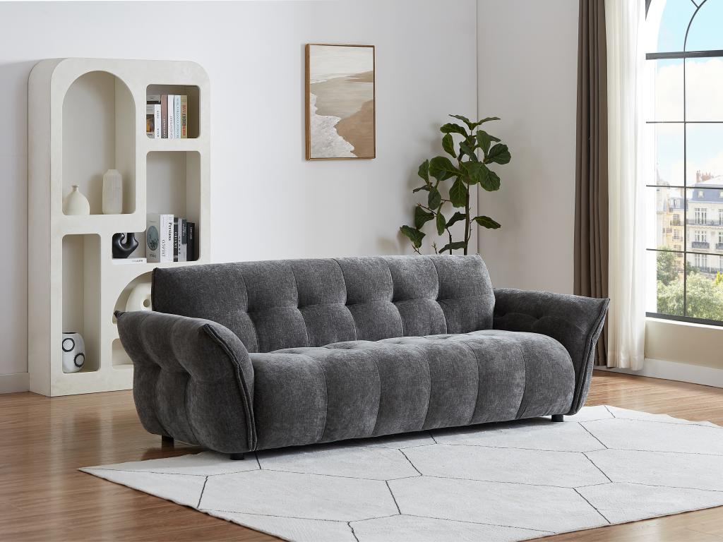Sofa 3-Sitzer - melierter Stoff - Anthrazitgrau - NAPIZO günstig online kaufen
