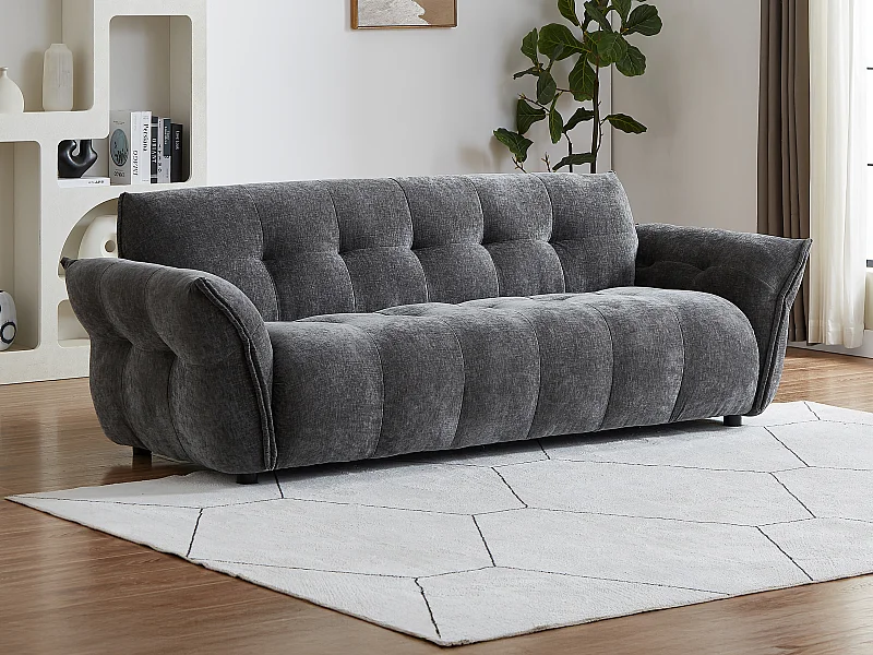 Sofa 3-Sitzer - melierter Stoff - Anthrazitgrau - NAPIZO