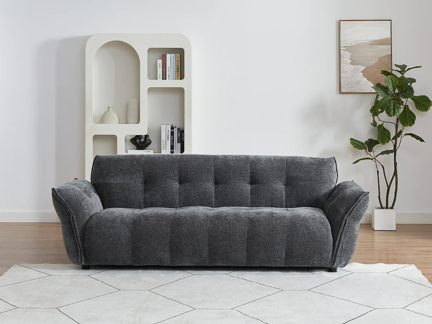 Canapé 3 places en tissu chiné gris anthracite NAPIZO