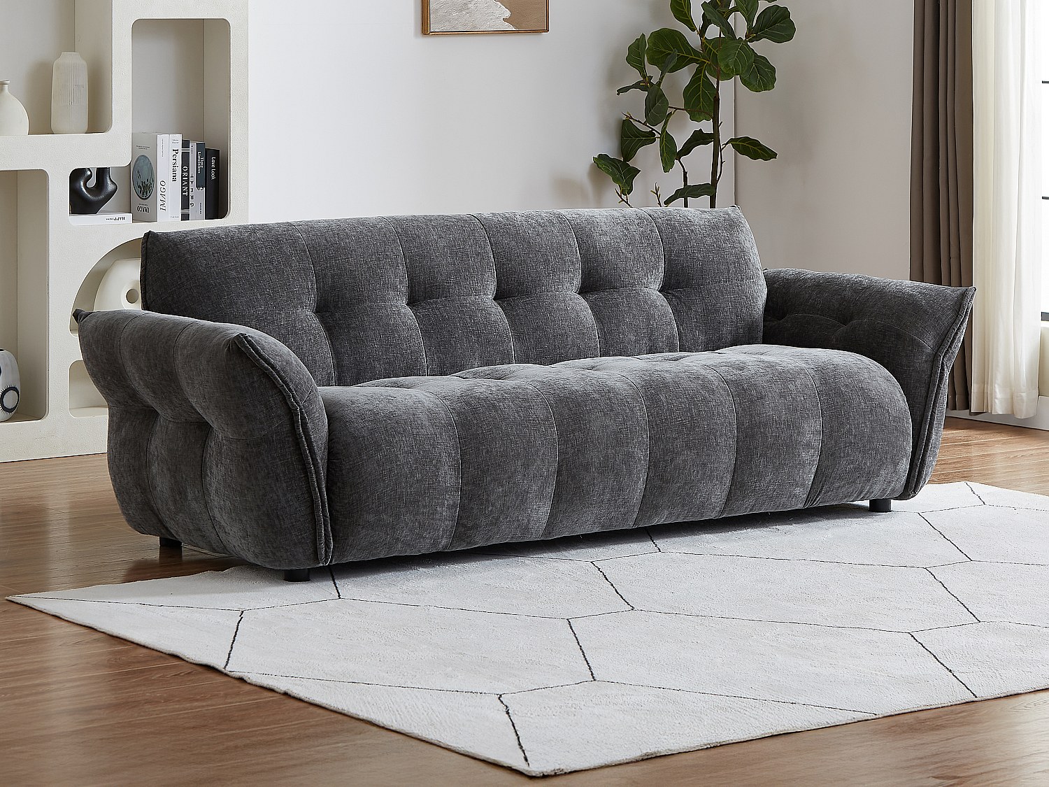 3-sitssoffa i mörkgrå melerad textil NAPIZO