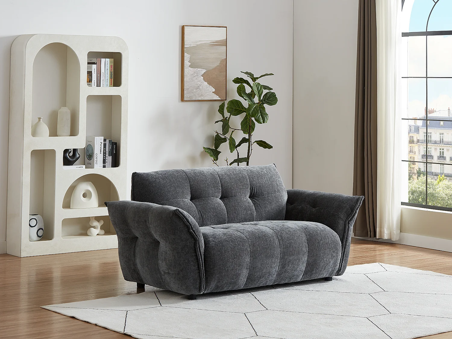 Canapé 2 places en tissu chiné gris anthracite NAPIZO