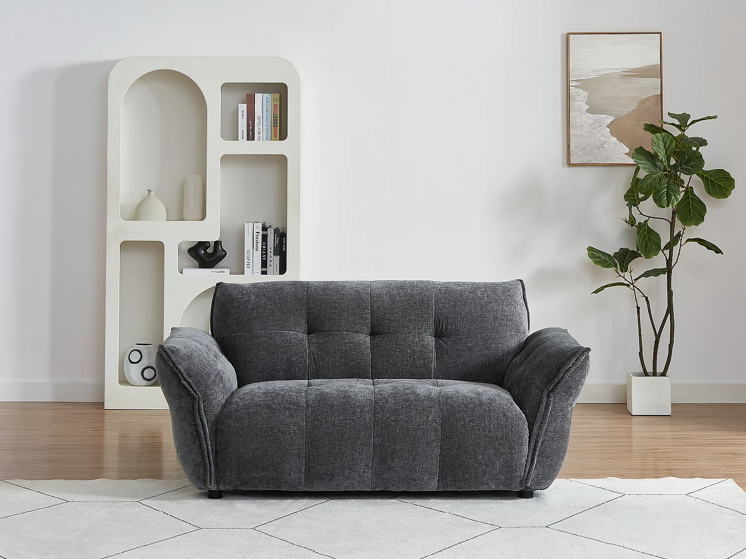 Canapé 2 places en tissu chiné gris anthracite NAPIZO