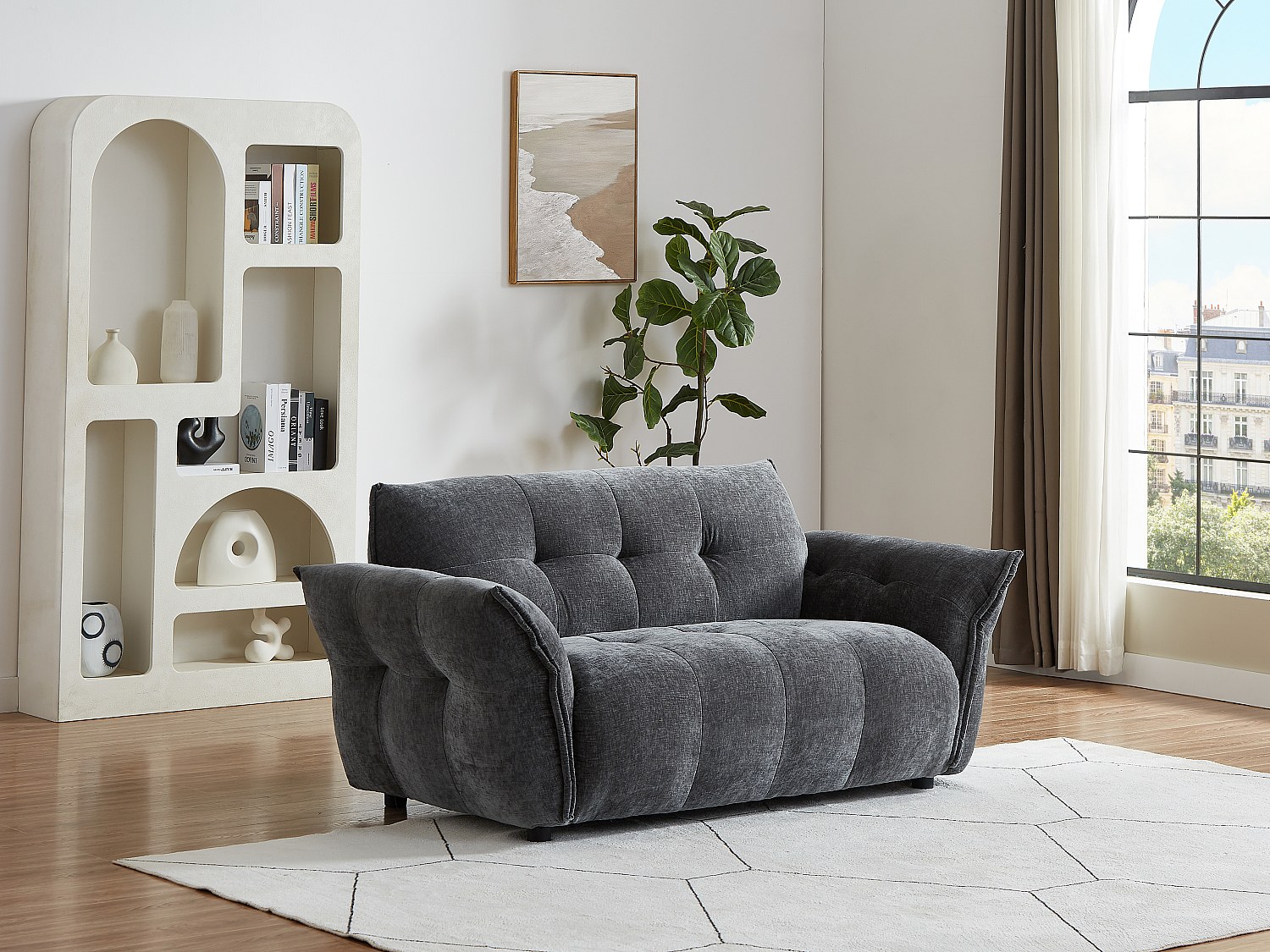 Vente-unique Sofa 2-Sitzer - Melierter Stoff - Anthrazitgrau - Napizo
