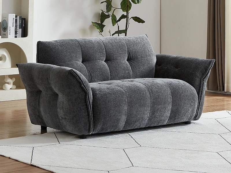 Canapé 2 places en tissu chiné gris anthracite NAPIZO