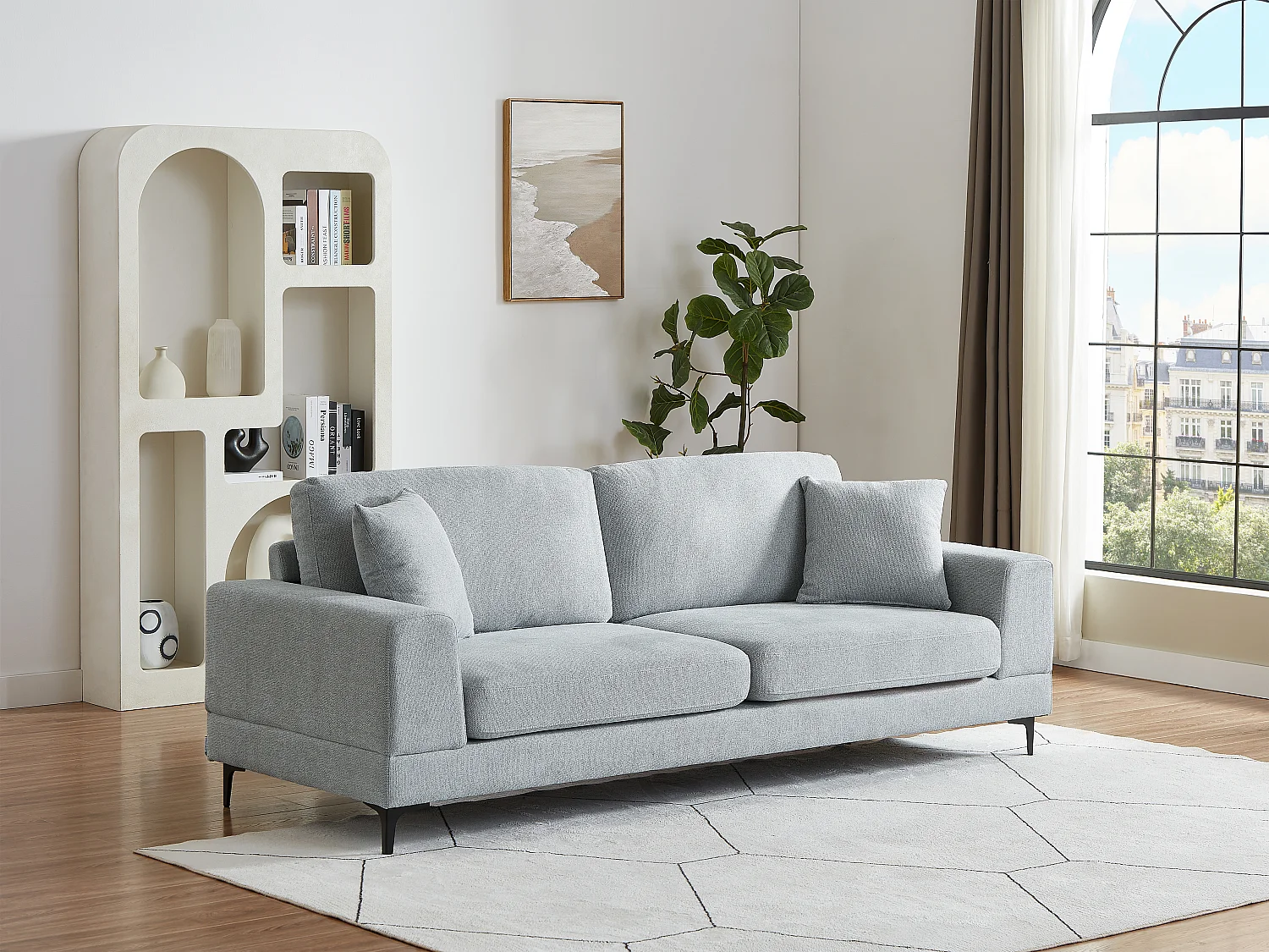 Canapé 3 places en tissu texturé gris clair JAMOLO
