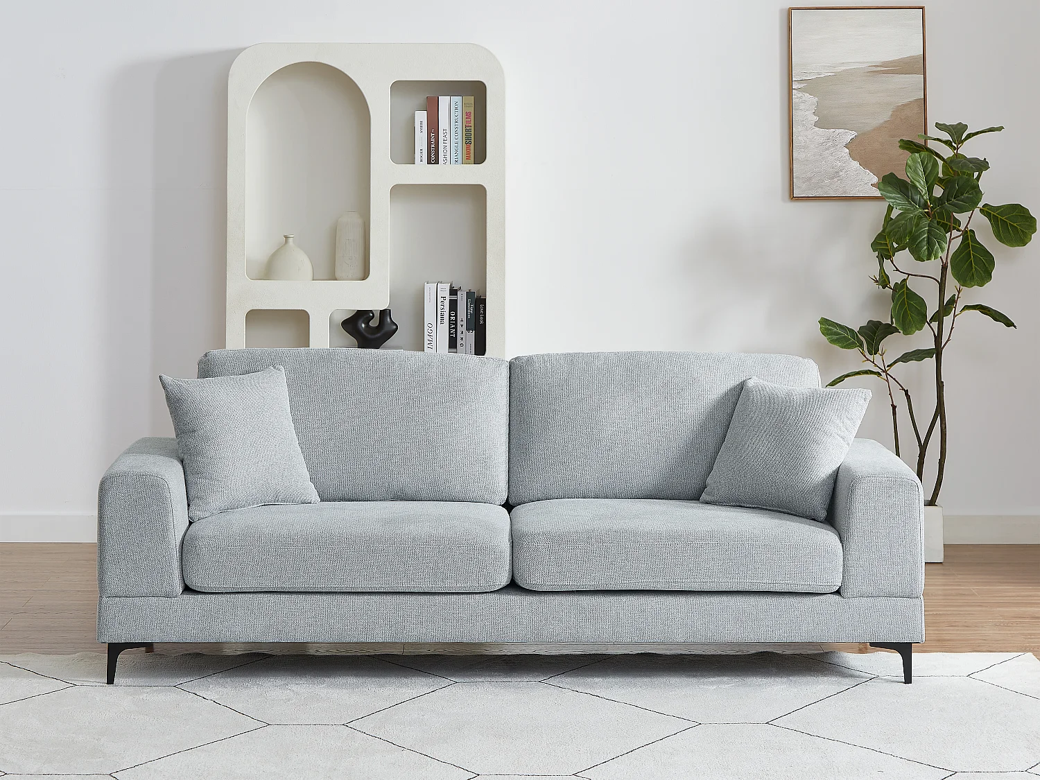 3-sits soffa i ljusgrå texturerad tyg JAMOLO