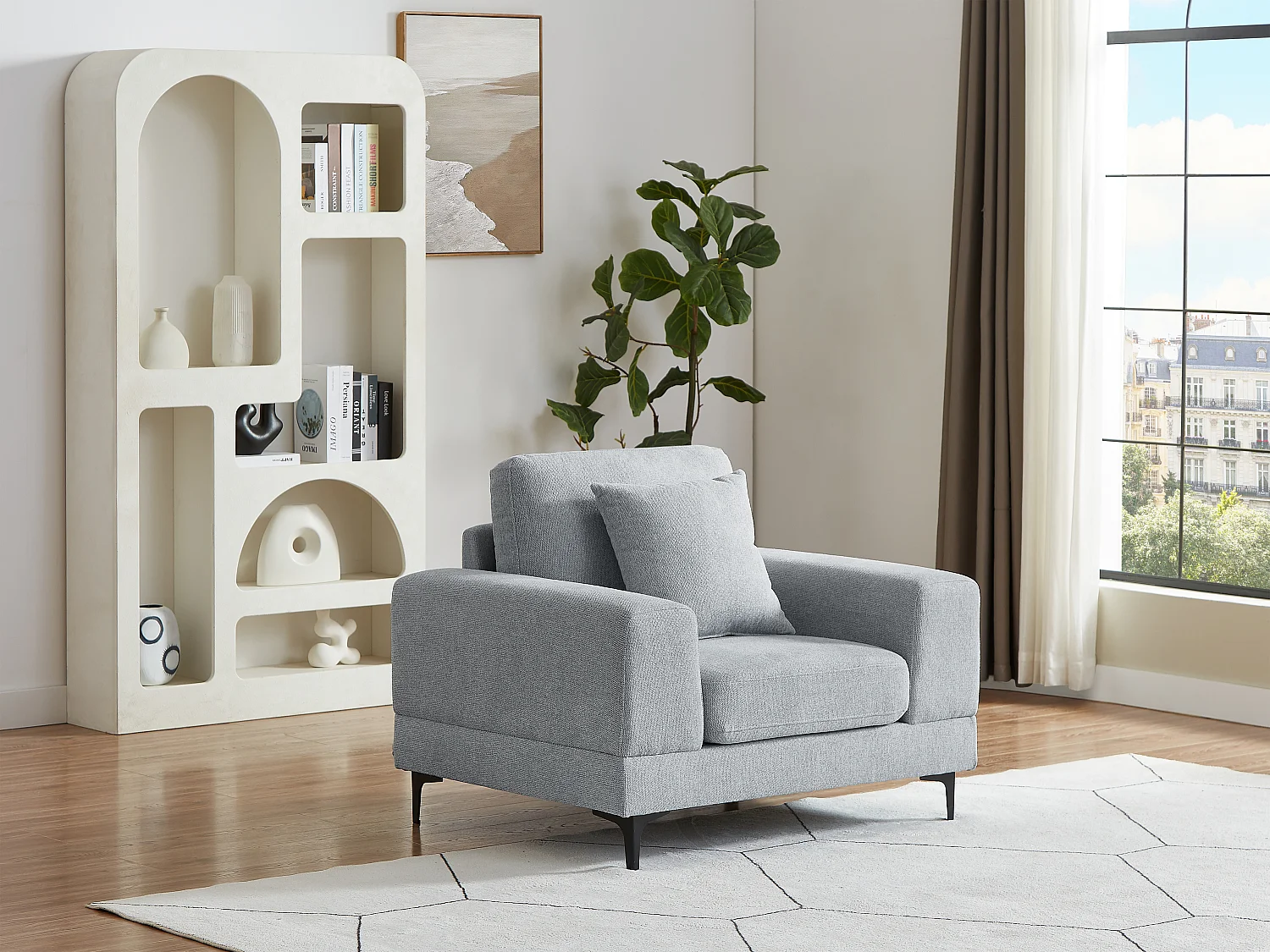 Fauteuil en tissu texturé gris clair JAMOLO