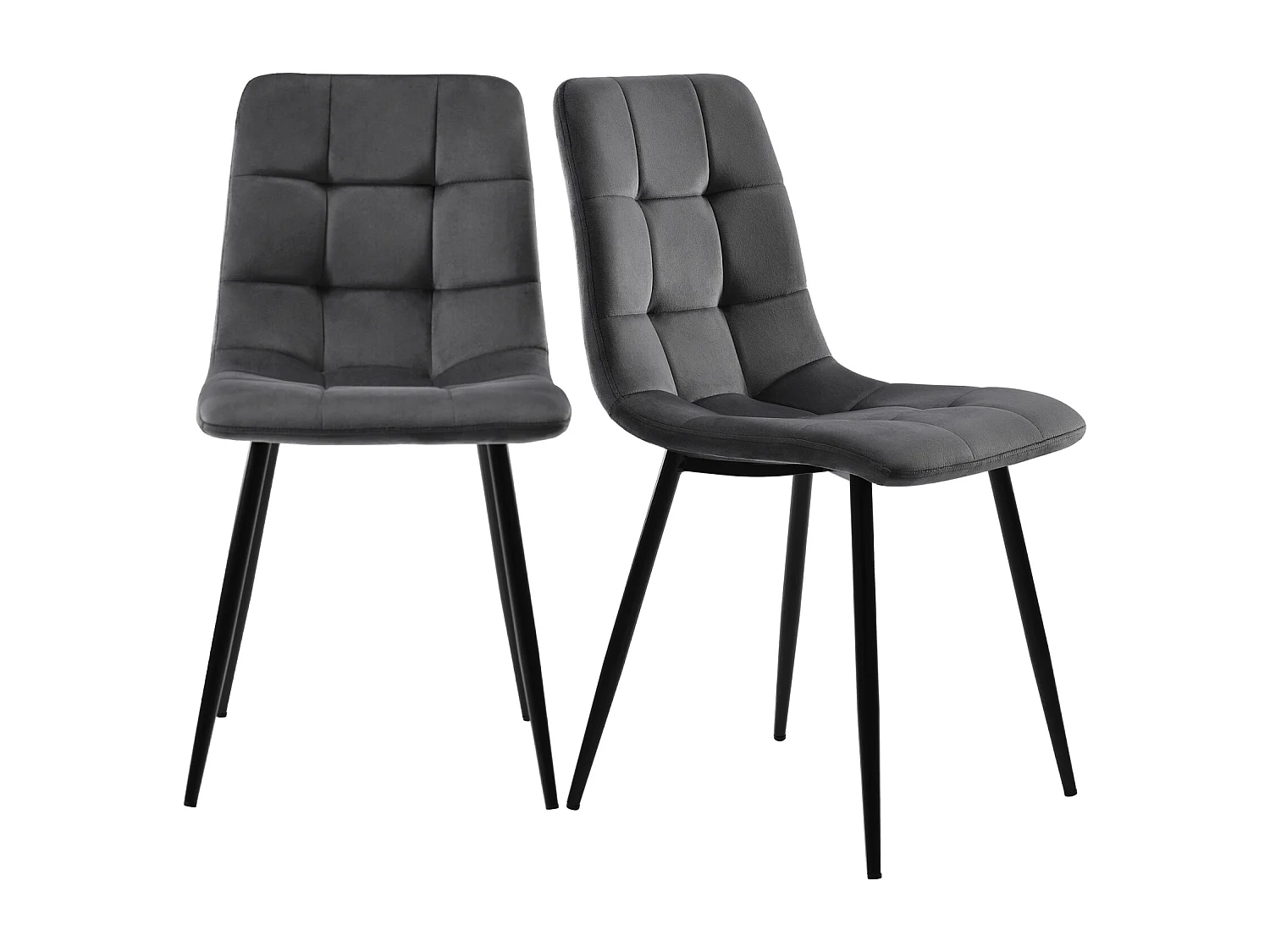 Set van 4 eetkamerstoelen met rugleuning, metalen frame, grijs, fluweel