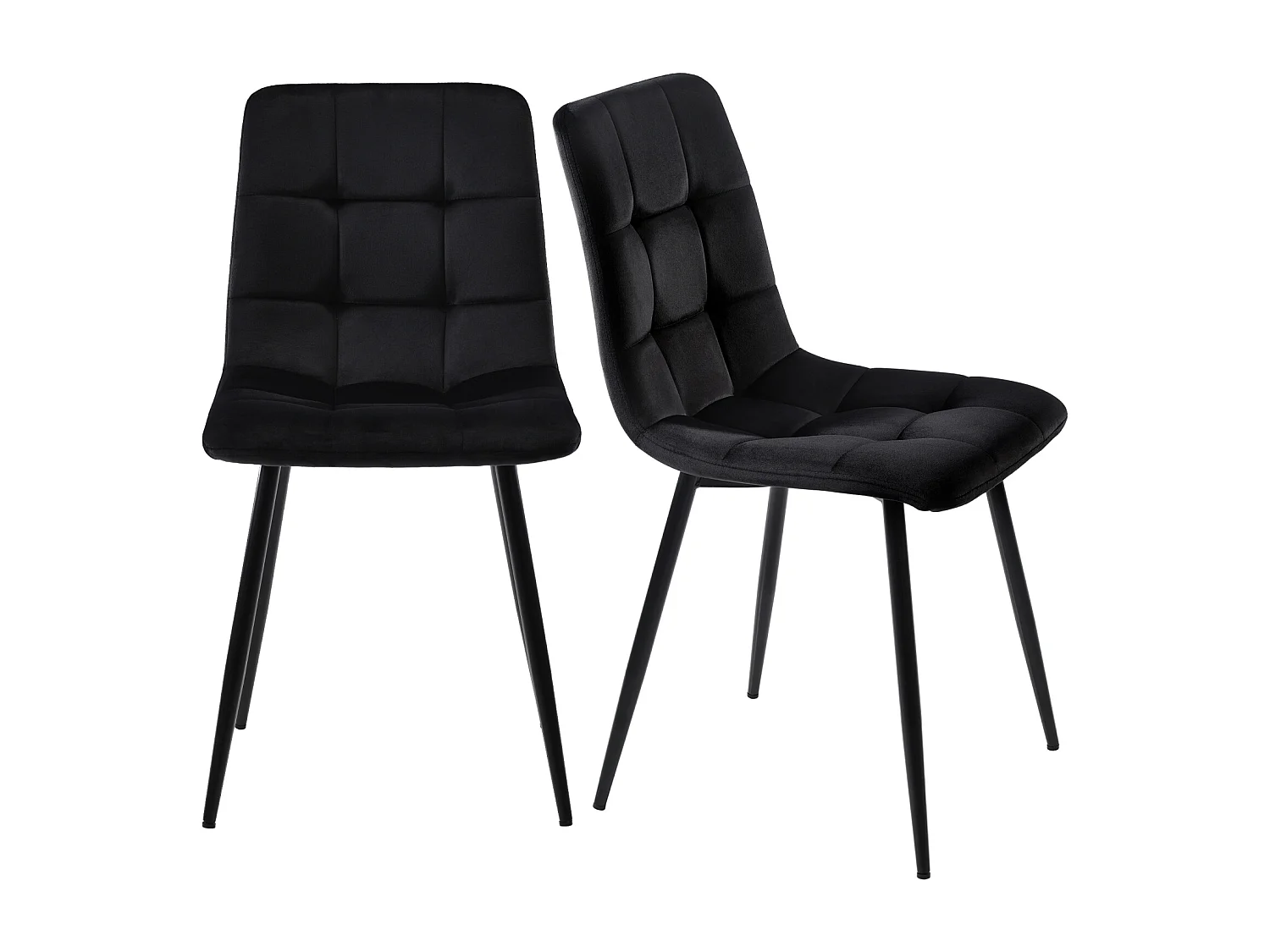 Lot de 4 chaises de salle à manger avec dossier, structure en métal, Noir, velours