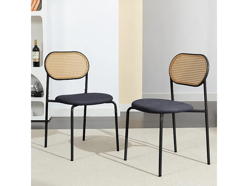 Conjunto de cadeiras de jantar de 2 peças, cadeira de jantar de vime, cadeira de jantar decorativa, preta