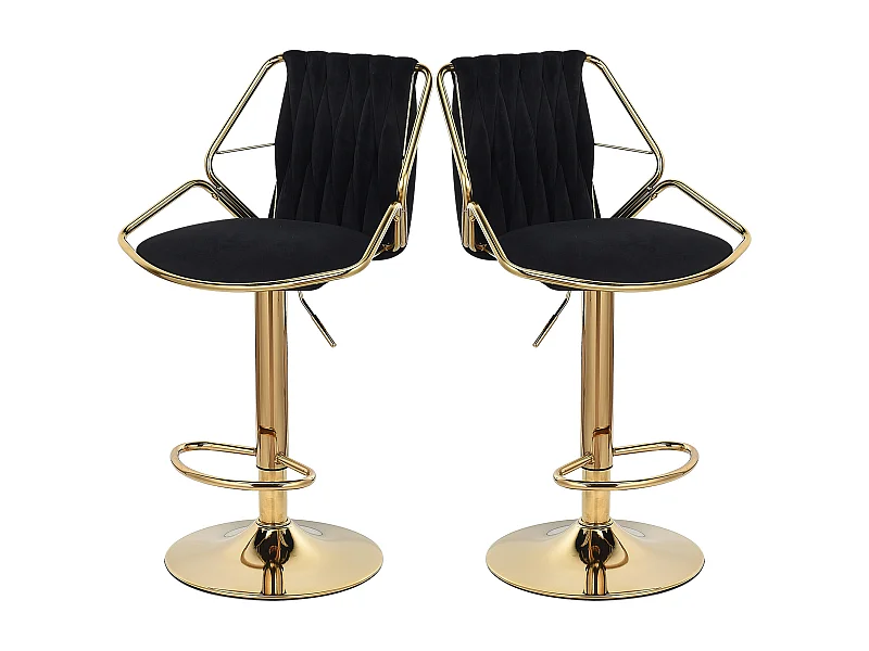 Lot de 2 Chaise, chaises plaquées or, table de bar et chaises, noir, velours