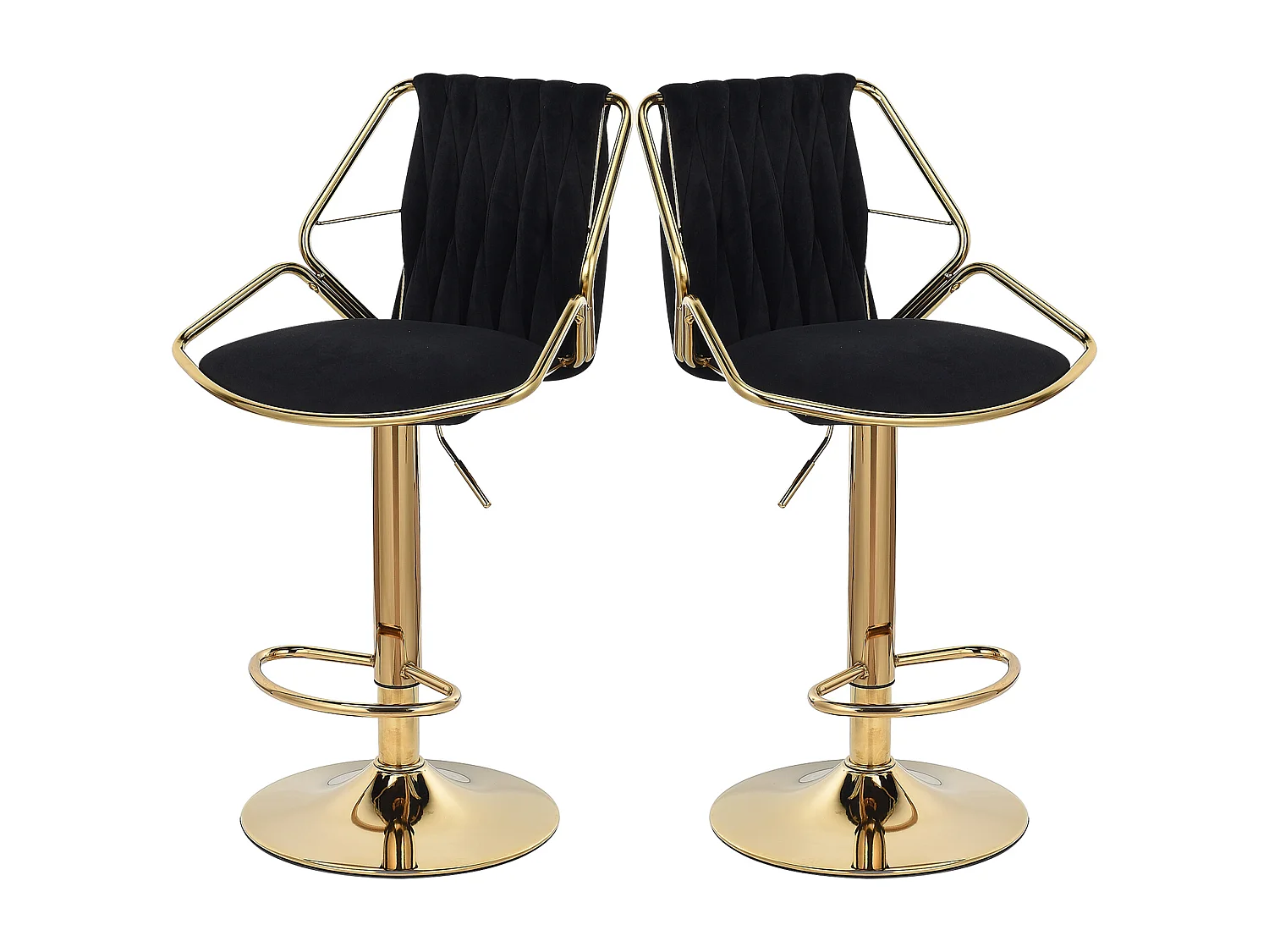 Lot de 2 Chaise, chaises plaquées or, table de bar et chaises, noir, velours