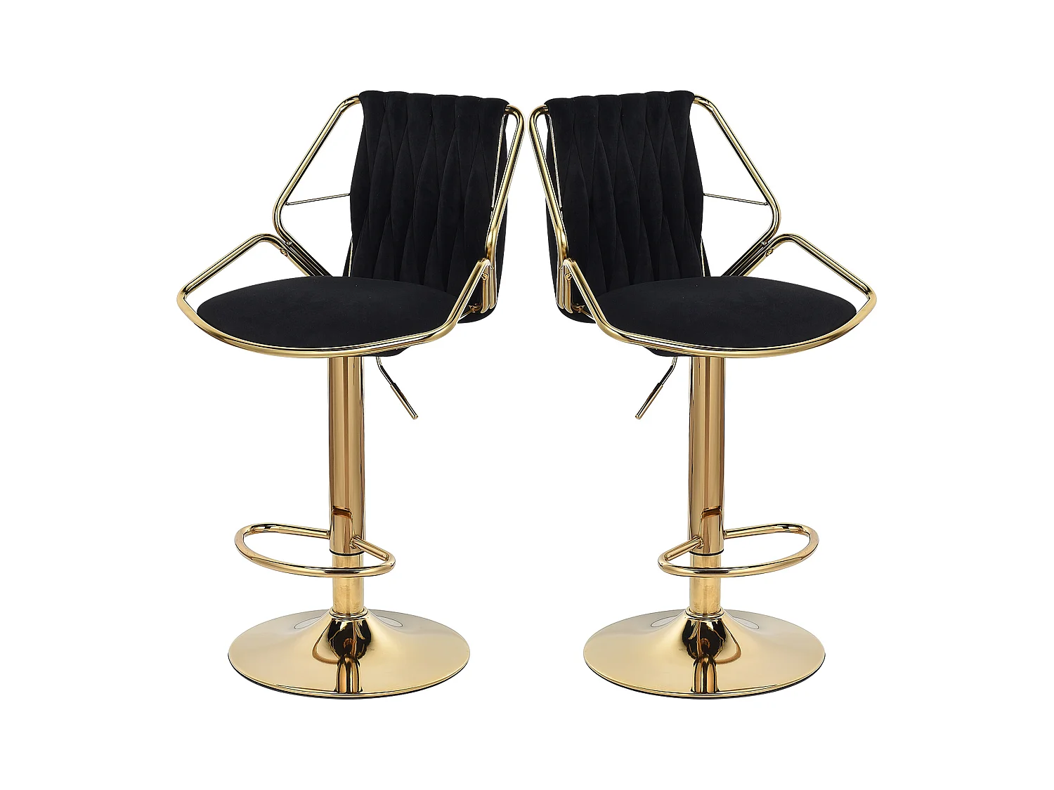 Lot de 2 Chaise, chaises plaquées or, table de bar et chaises, noir, velours