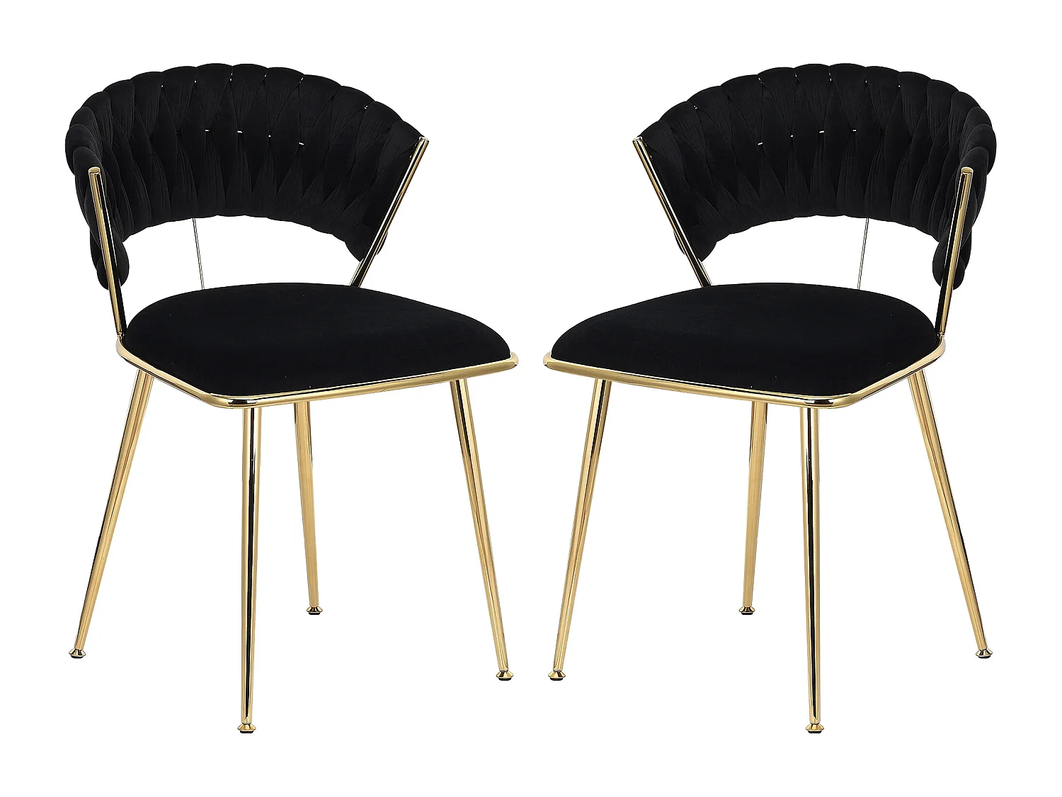 Lot de 2 chaises de salle à manger, chaises de salle à manger en velours plaqué or, design ergonomique, noir